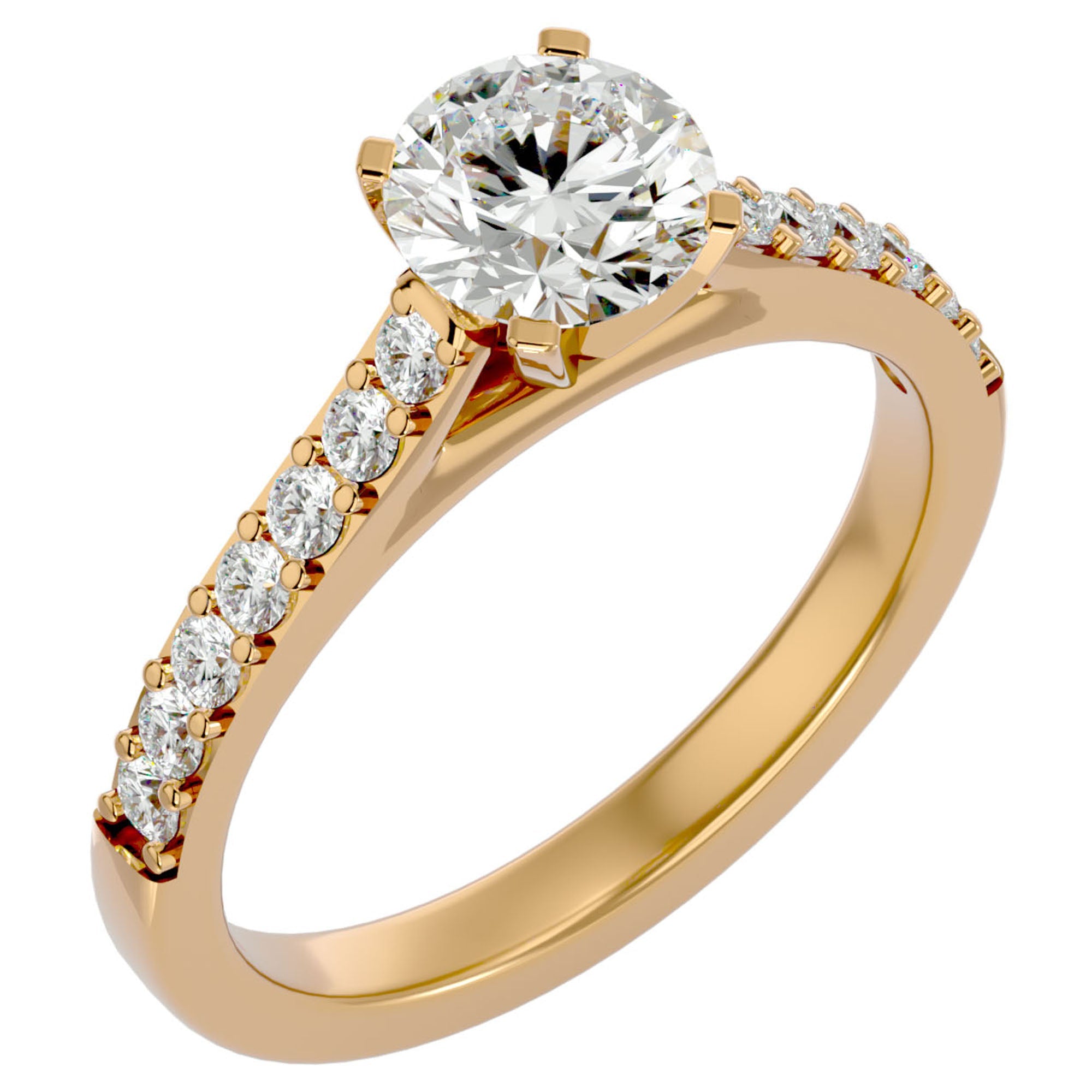 Inel de Logodnă Pavé din Aur 14k cu Moissanite Brilliant de 1.17 ct din 14k Aur Galben - Castelo.ro