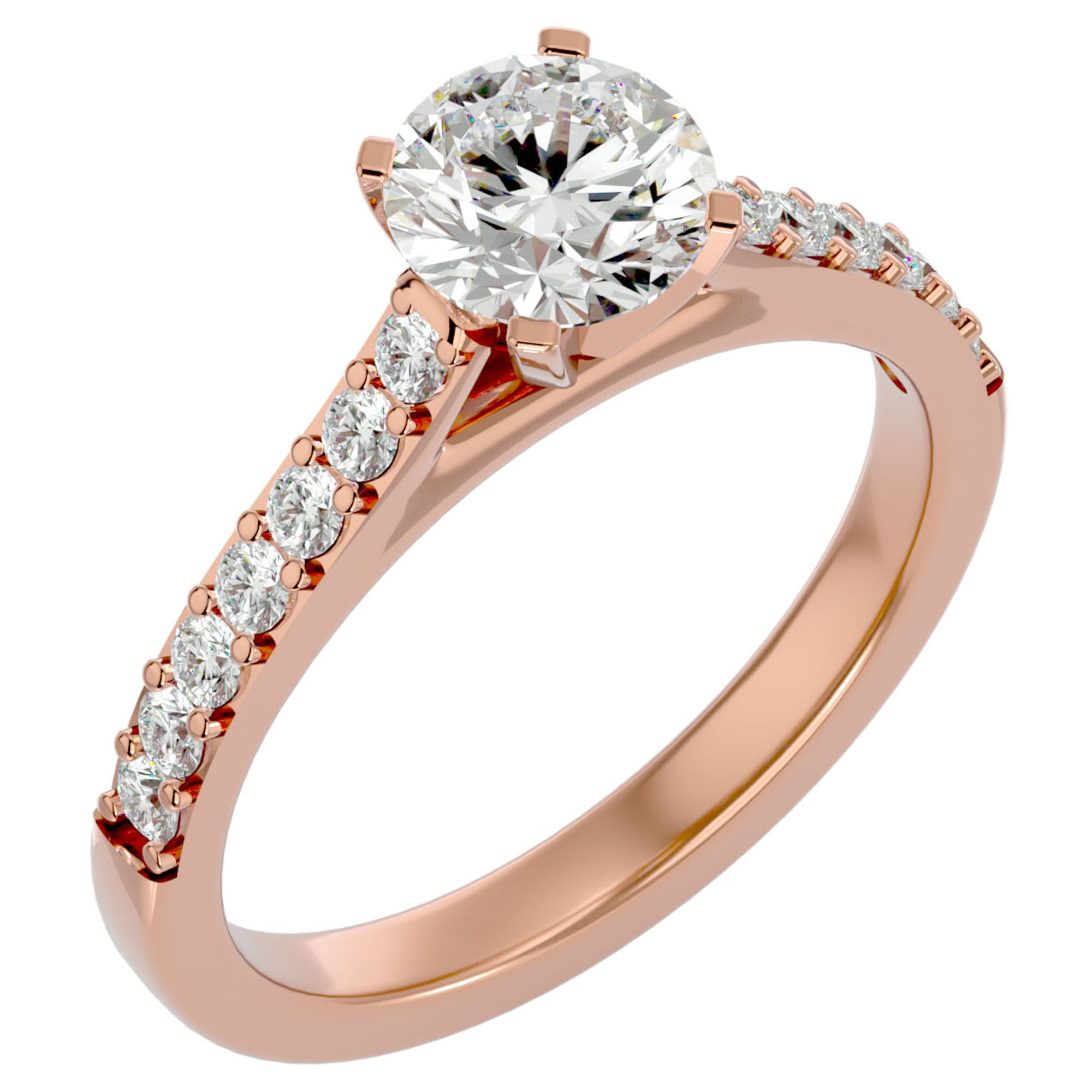 Inel de Logodnă Pavé din Aur 14k cu Moissanite Brilliant de 1.17 ct din 14k Aur Roz - Castelo.ro
