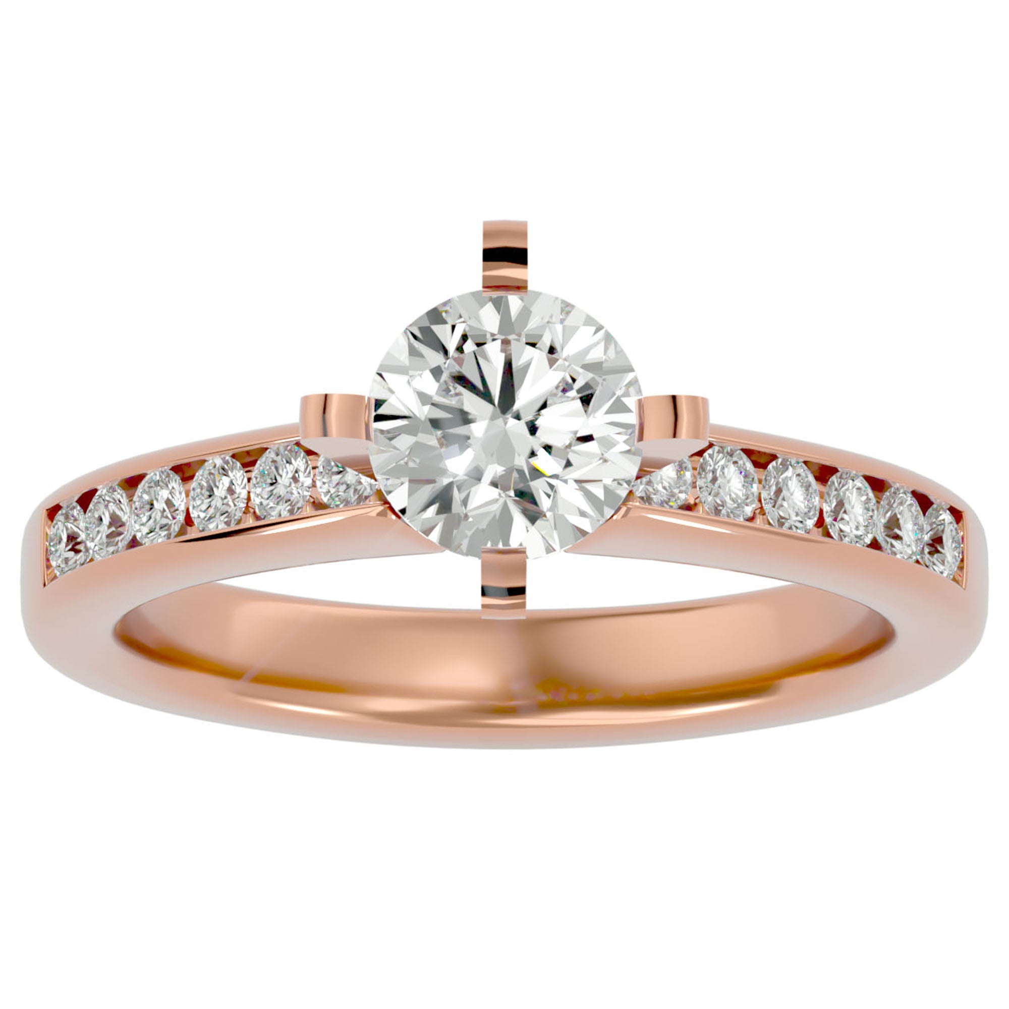 Inel de Logodnă Pavé din Aur 14k cu Diamante Naturale Brilliant de 0.79 ct din 14k Aur Roz - Castelo.ro