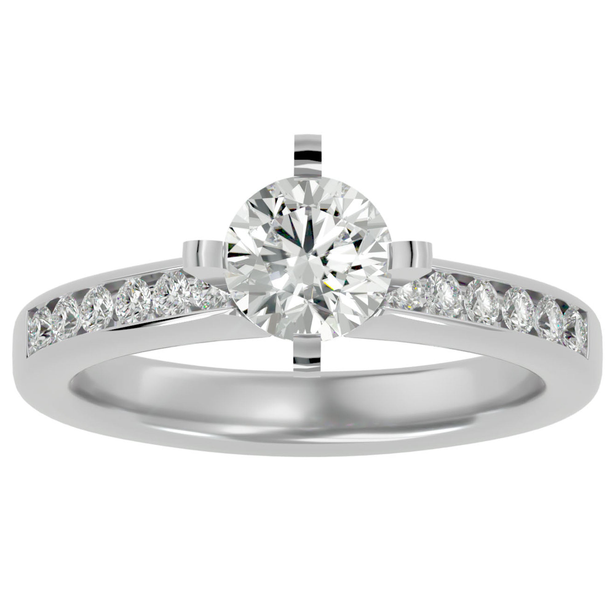 Inel de Logodnă Pavé din Aur 14k cu Diamante Naturale Brilliant de 0.79 ct din 14k Aur Alb - Castelo.ro