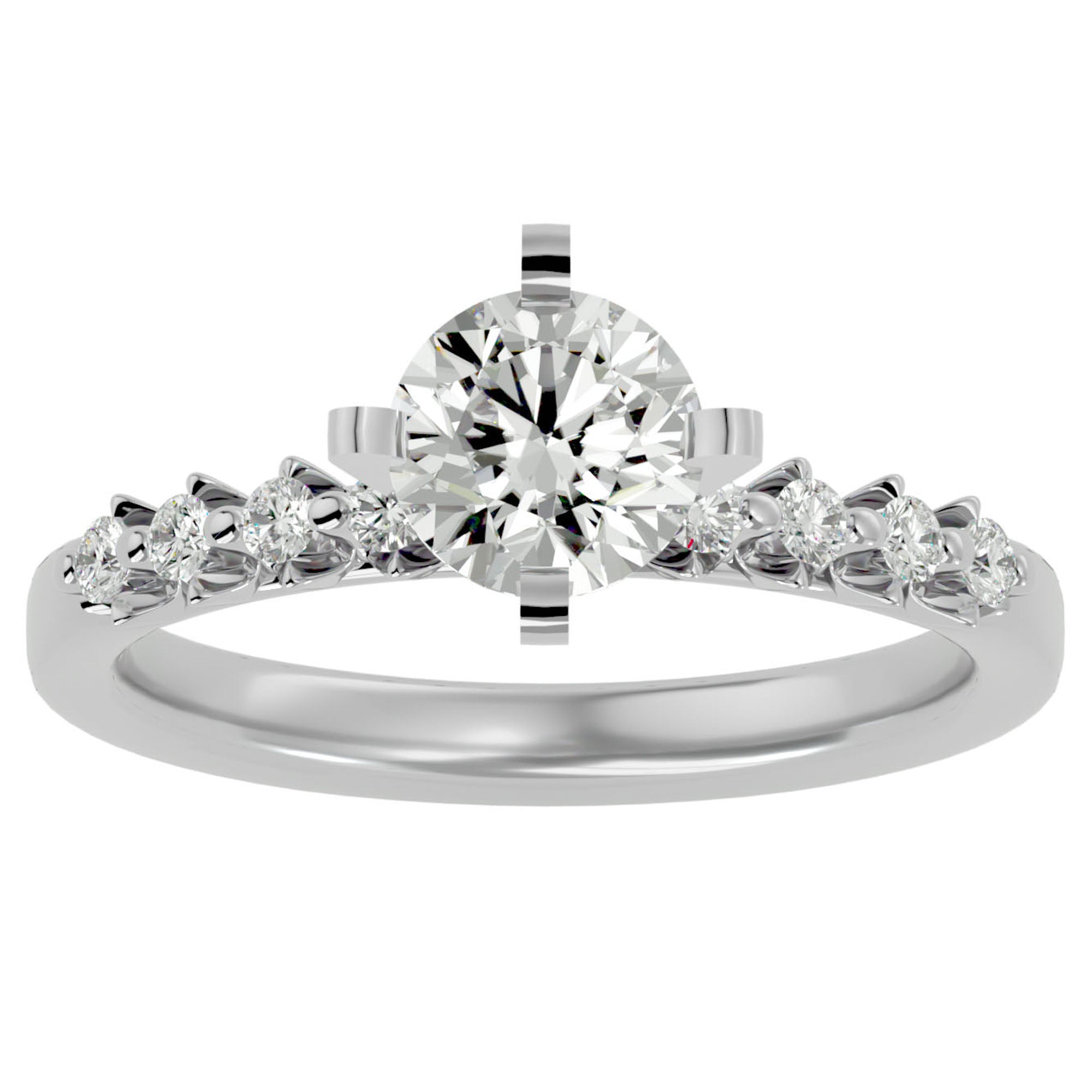 Inel de Logodnă Pavé din Aur 14k cu Moissanite Brilliant de 0.70 ct din 14k Aur Alb - Castelo.ro