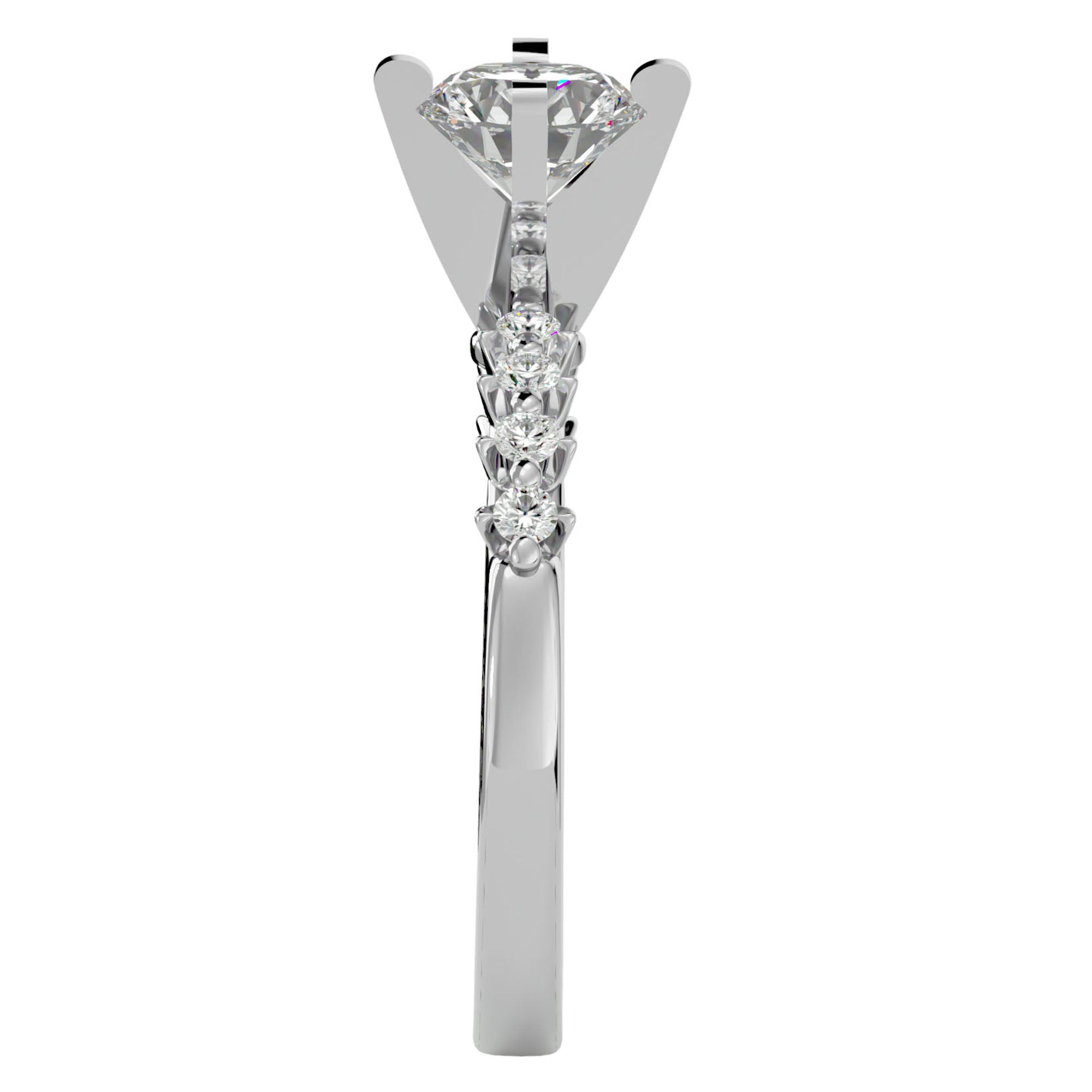 Inel de Logodnă Pavé din Aur 14k cu Moissanite Brilliant de 0.70 ct din 14k Aur Alb - Castelo.ro