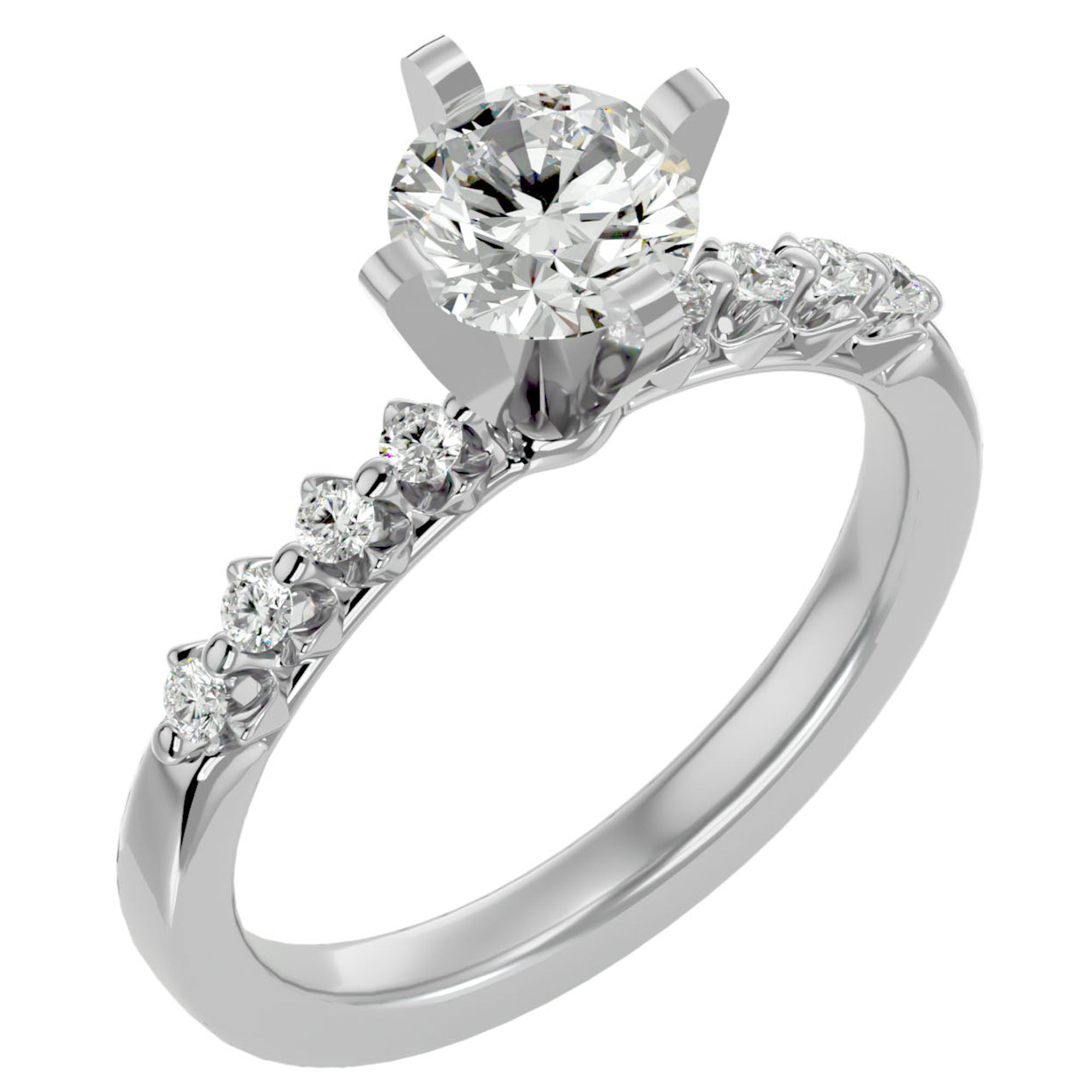 Inel de Logodnă Pavé din Aur 14k cu Diamante Naturale Brilliant de 0.70 ct din 14k Aur Alb - Castelo.ro