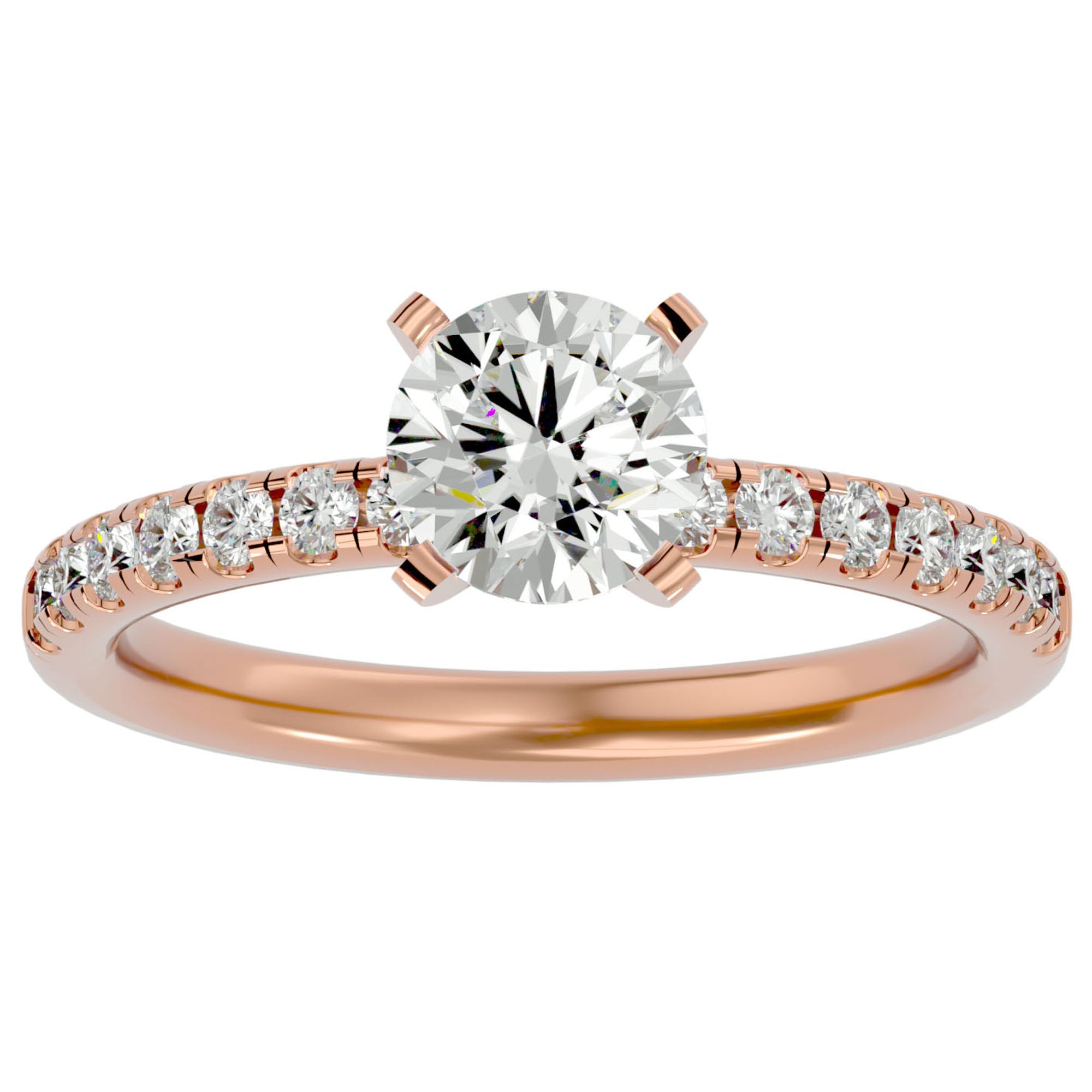Inel de Logodnă Pavé din Aur 14k cu Moissanite Brilliant de 0.56 ct din 14k Aur Roz - Castelo.ro