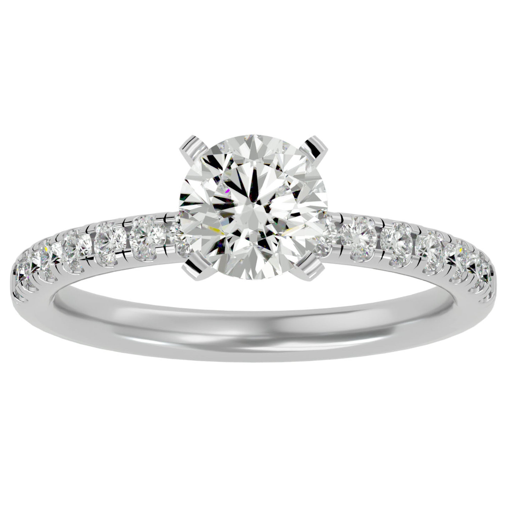 Inel de Logodnă Pavé din Aur 14k cu Moissanite Brilliant de 0.56 ct din 14k Aur Alb - Castelo.ro