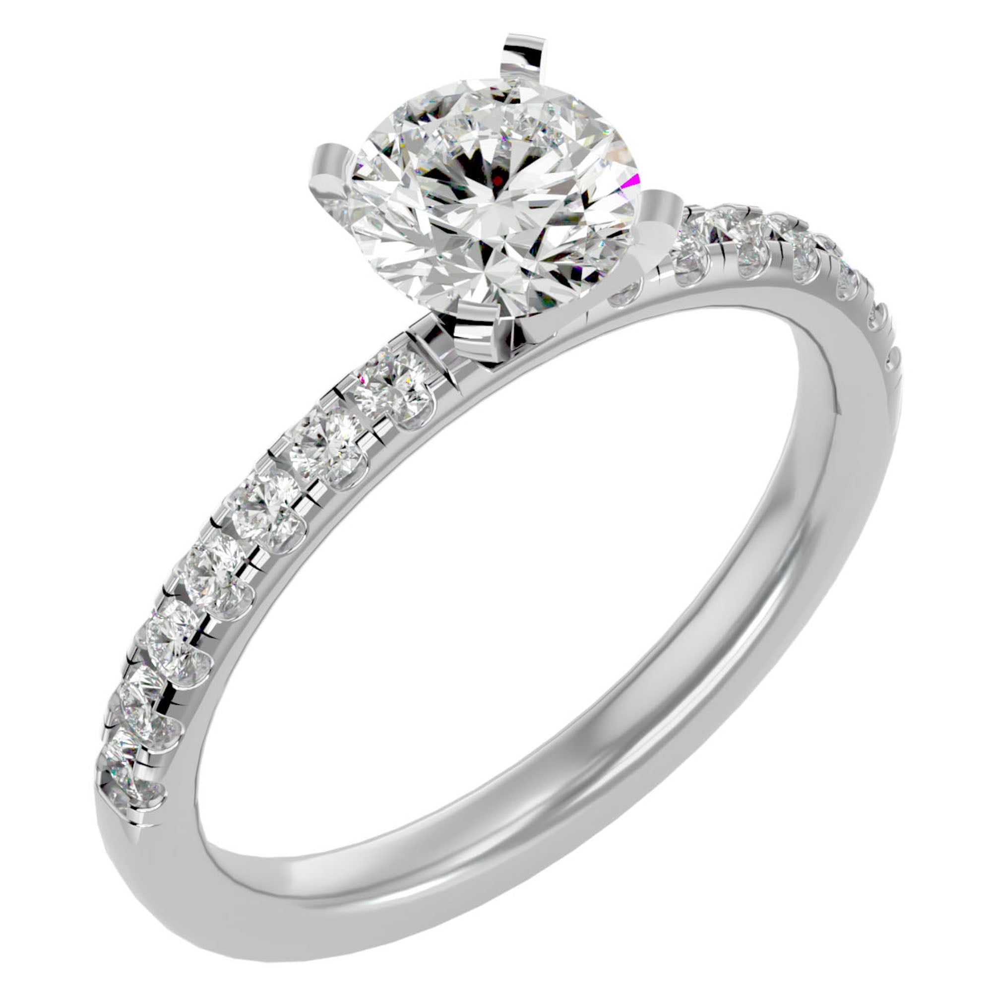 Inel de Logodnă Pavé din Aur 14k cu Moissanite Brilliant de 0.56 ct din 14k Aur Alb - Castelo.ro
