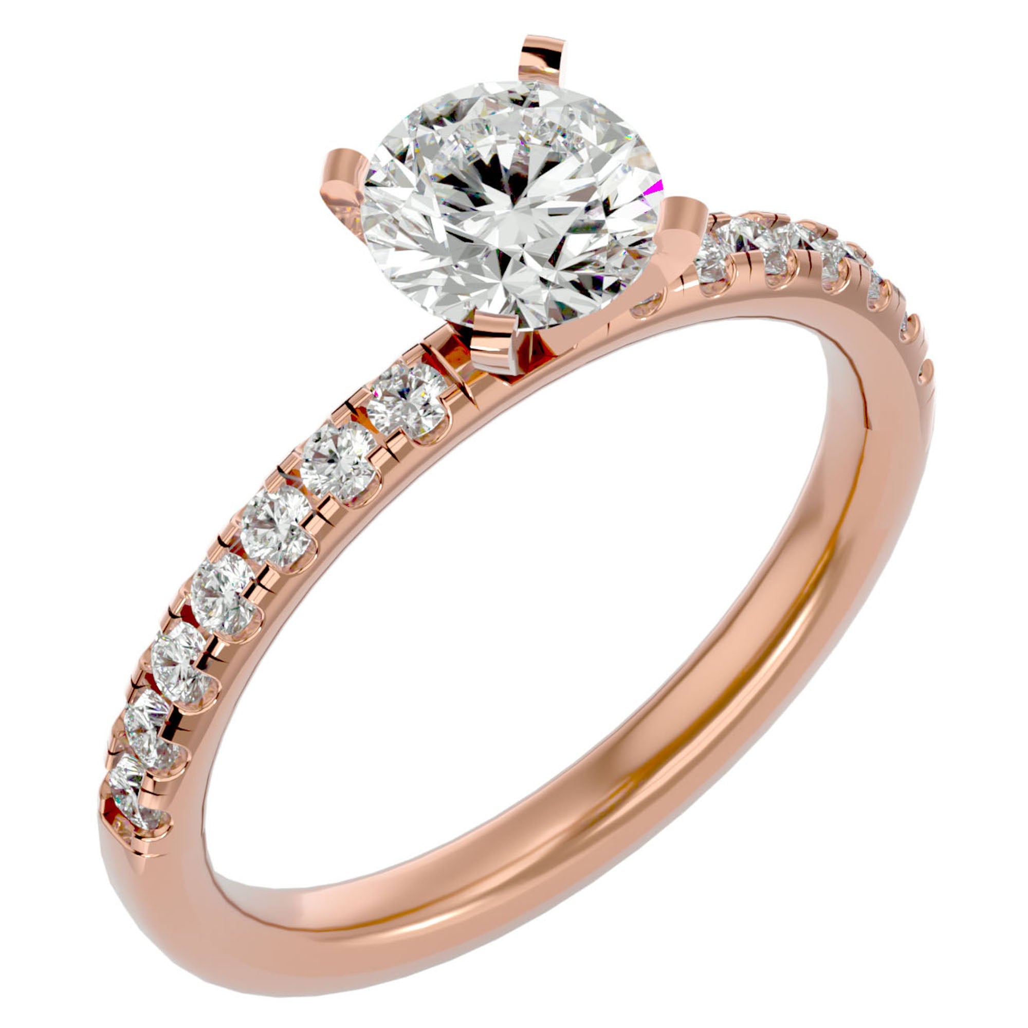 Inel de Logodnă Pavé din Aur 14k cu Diamante Naturale Brilliant de 0.56 ct din 14k Aur Roz - Castelo.ro