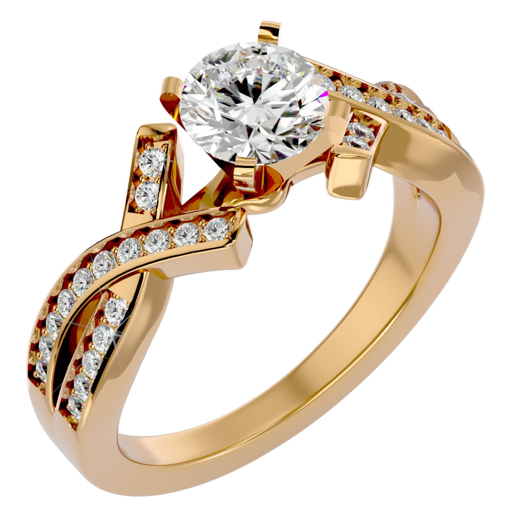 Inel de Logodnă Duo Eternal din Aur 14k cu Moissanite Brilliant de 2.18 ct din 14k Aur Galben - Castelo.ro