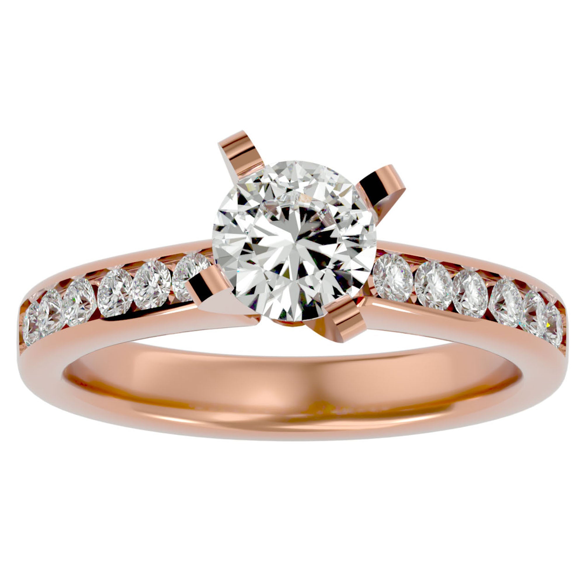 Inel de Logodnă Pavé din Aur 14k cu Moissanite Brilliant de 1.58 ct din 14k Aur Roz - Castelo.ro