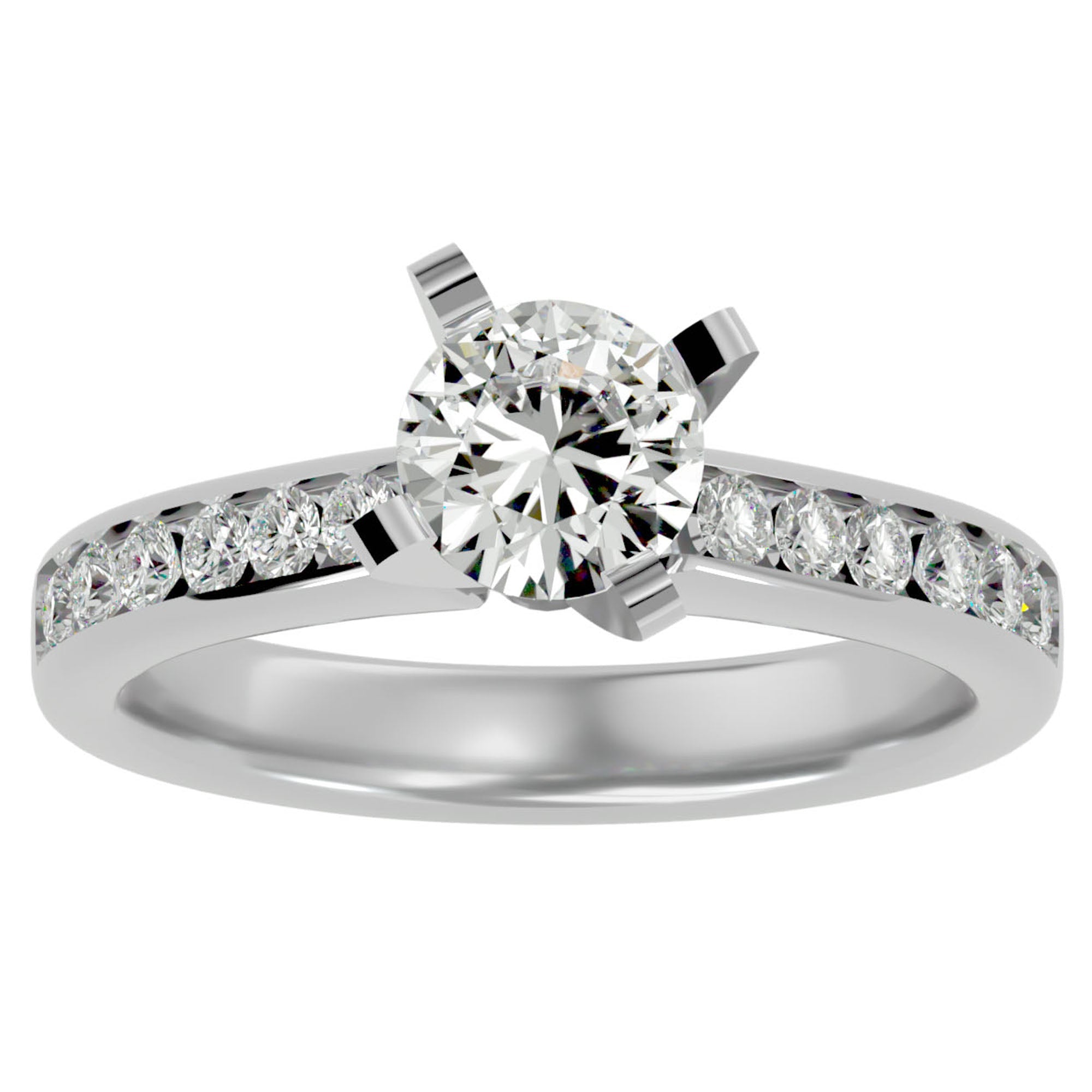 Inel de Logodnă Pavé din Aur 14k cu Moissanite Brilliant de 1.58 ct din 14k Aur Alb - Castelo.ro