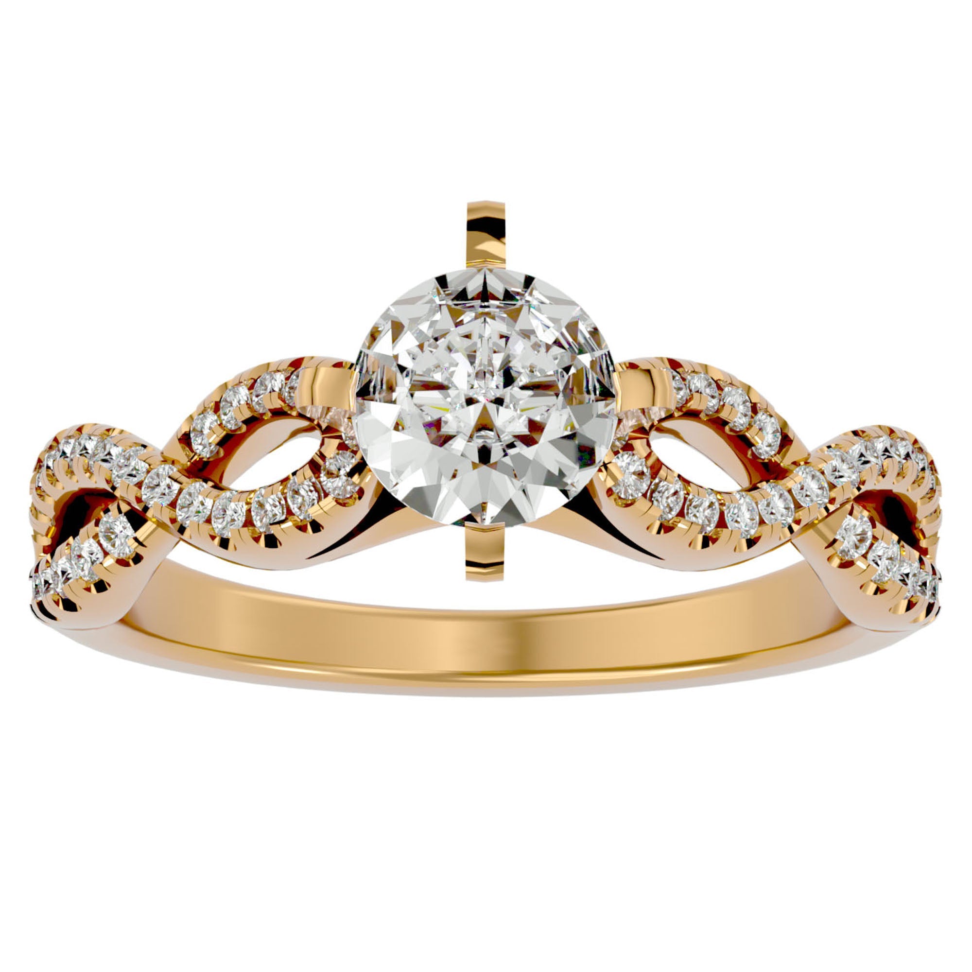 Inel de Logodnă din Aur 14k cu Diamante Create în Laborator Solitaire Împletit Etern Pavé de 0.79 ct din 14k Aur Galben - Castelo.ro