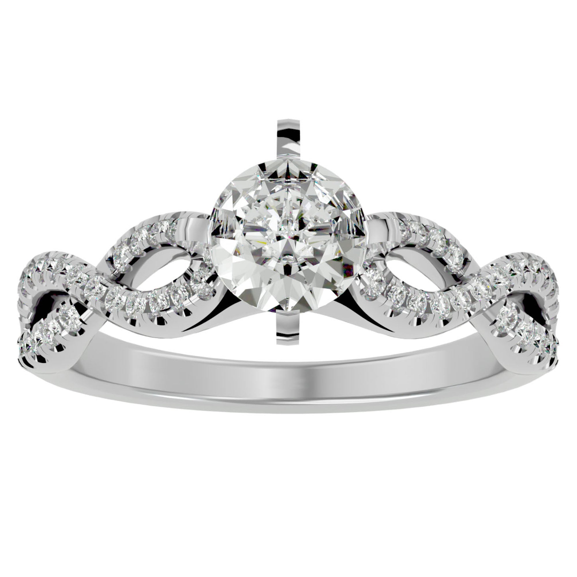 Inel de Logodnă din Aur 14k cu Diamante Create în Laborator Solitaire Împletit Etern Pavé de 0.79 ct din 14k Aur Alb - Castelo.ro