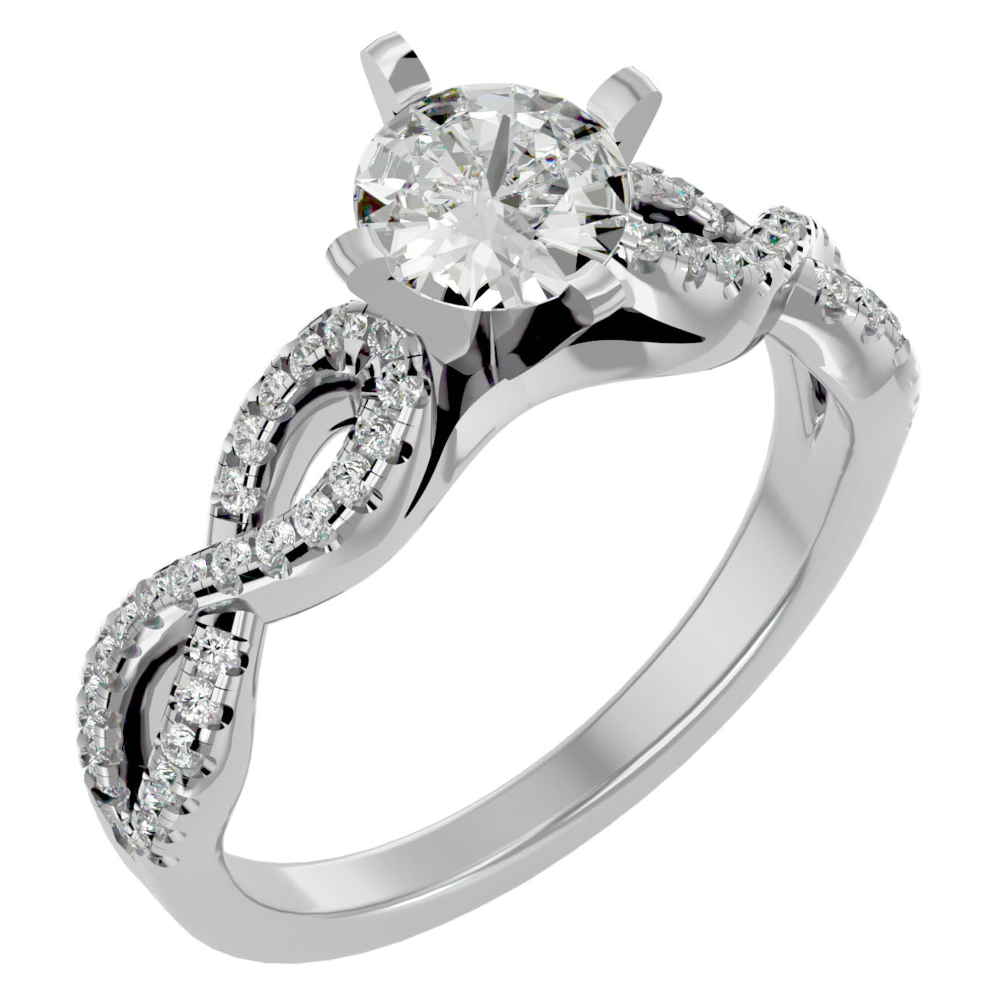 Inel de Logodnă din Aur 14k cu Moissanite Solitaire Împletit Etern Pavé de 0.79 ct din 14k Aur Alb - Castelo.ro