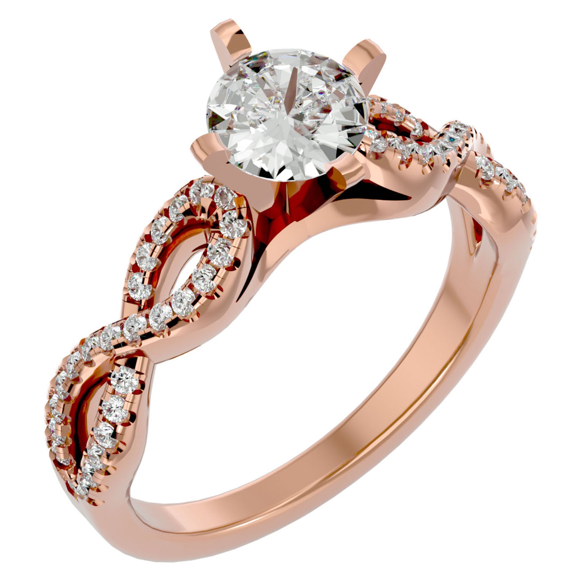 Inel de Logodnă din Aur 14k cu Moissanite Solitaire Împletit Etern Pavé de 0.79 ct din 14k Aur Roz - Castelo.ro
