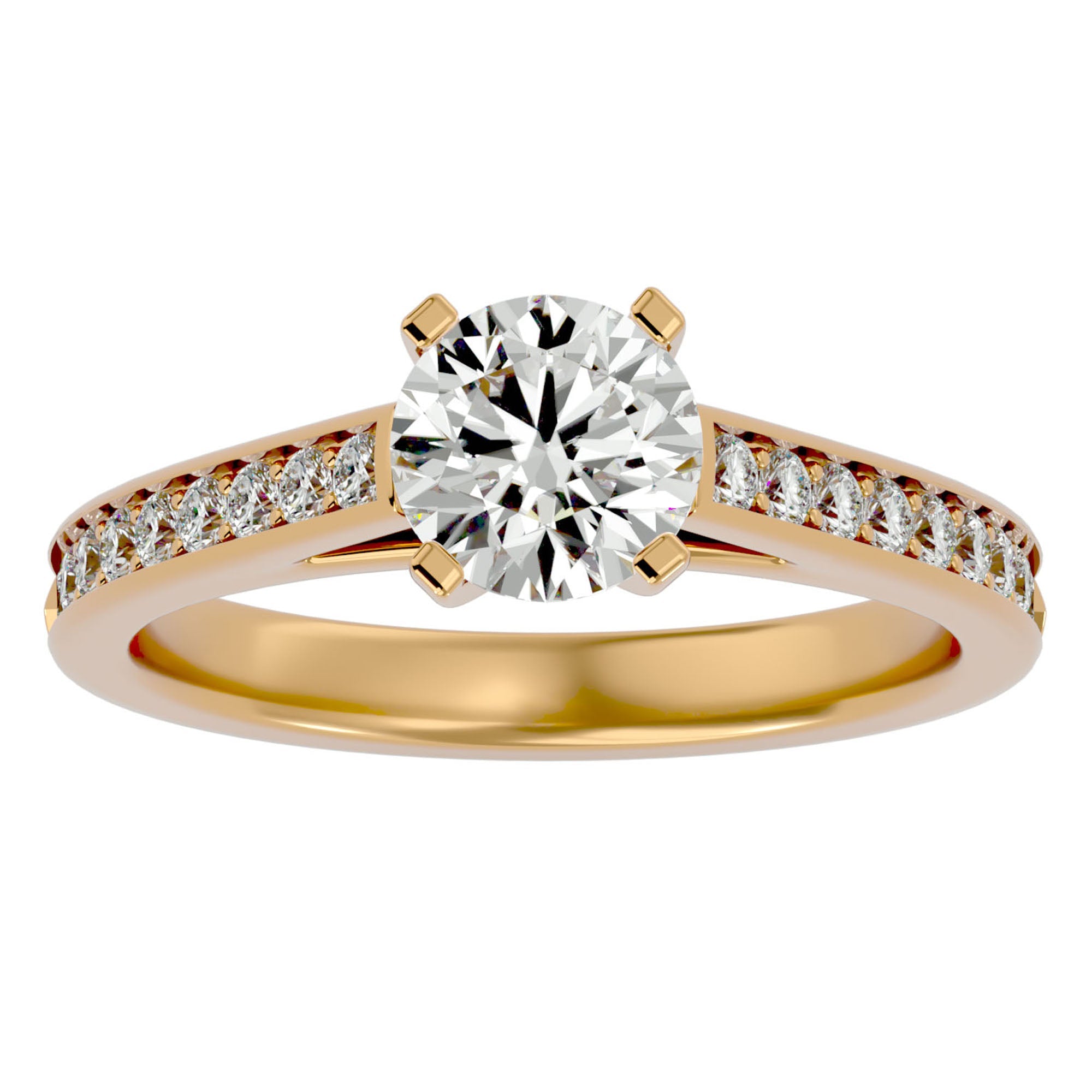 Inel de Logodnă din Aur 14k cu Diamante Naturale Solitaire Etern Pavé de 1.41 ct din 14k Aur Galben - Castelo.ro