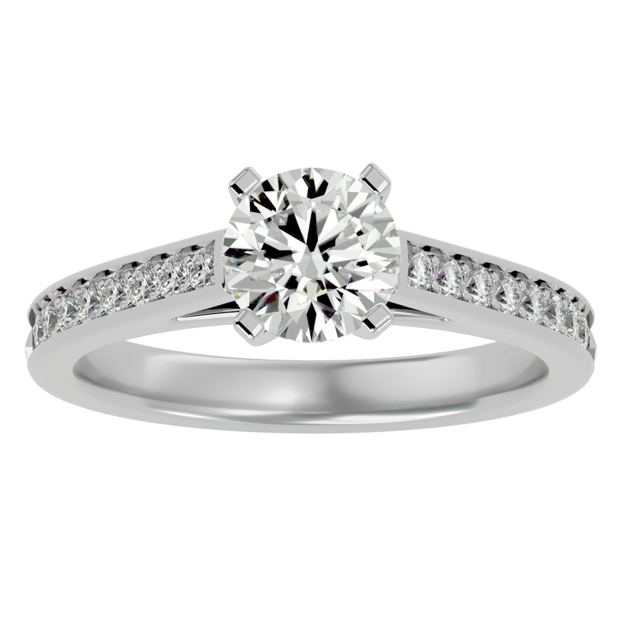 Inel de Logodnă din Aur 14k cu Diamante Naturale Solitaire Etern Pavé de 1.41 ct din 14k Aur Alb - Castelo.ro