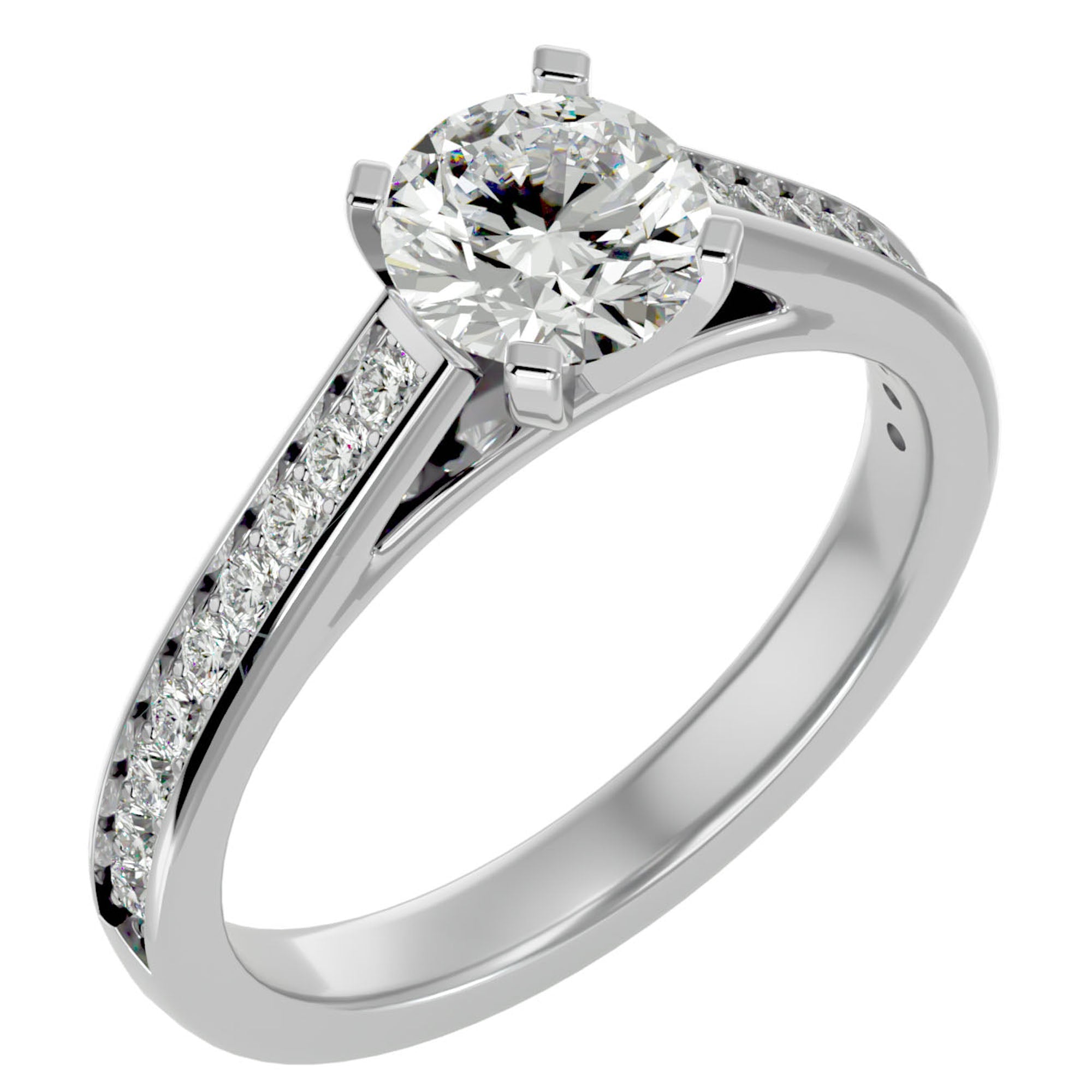 Inel de Logodnă cu Moissanite Solitaire Etern Pavé de 1.41 ct din Platina - Castelo.ro