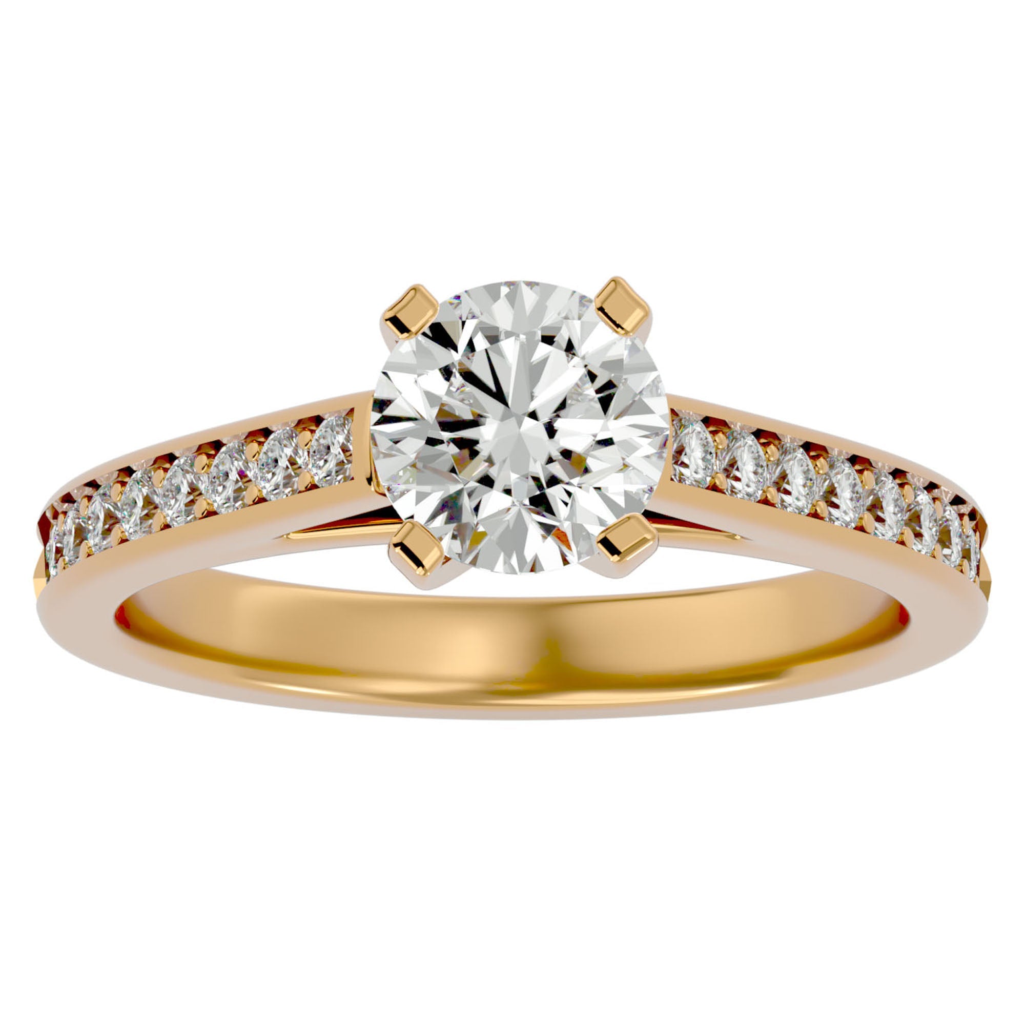 Inel de Logodnă cu Moissanite Solitaire Etern Pavé de 1.51 ct din 18k Aur Galben - Castelo.ro