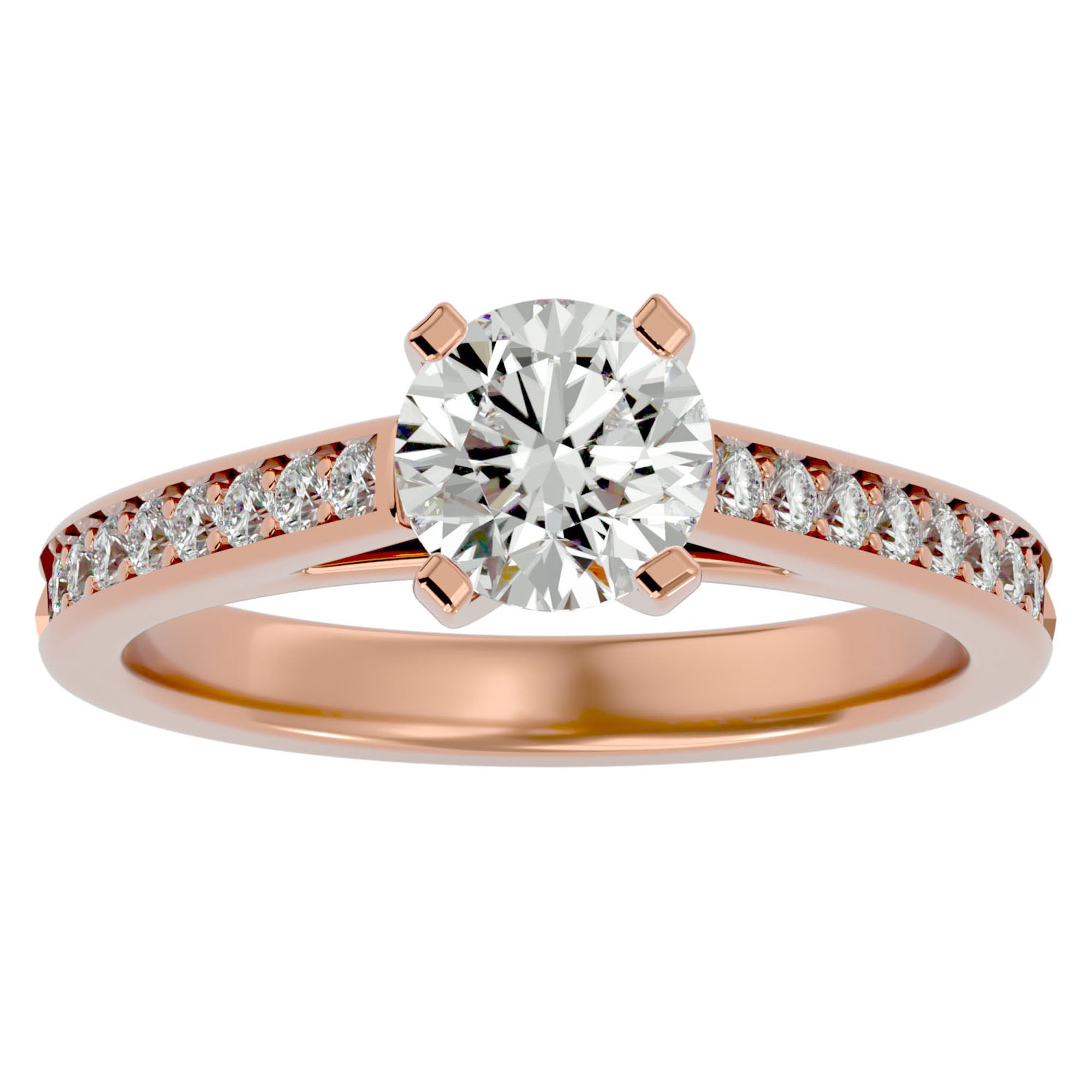 Inel de Logodnă cu Moissanite Solitaire Etern Pavé de 1.51 ct din 18k Aur Roz - Castelo.ro