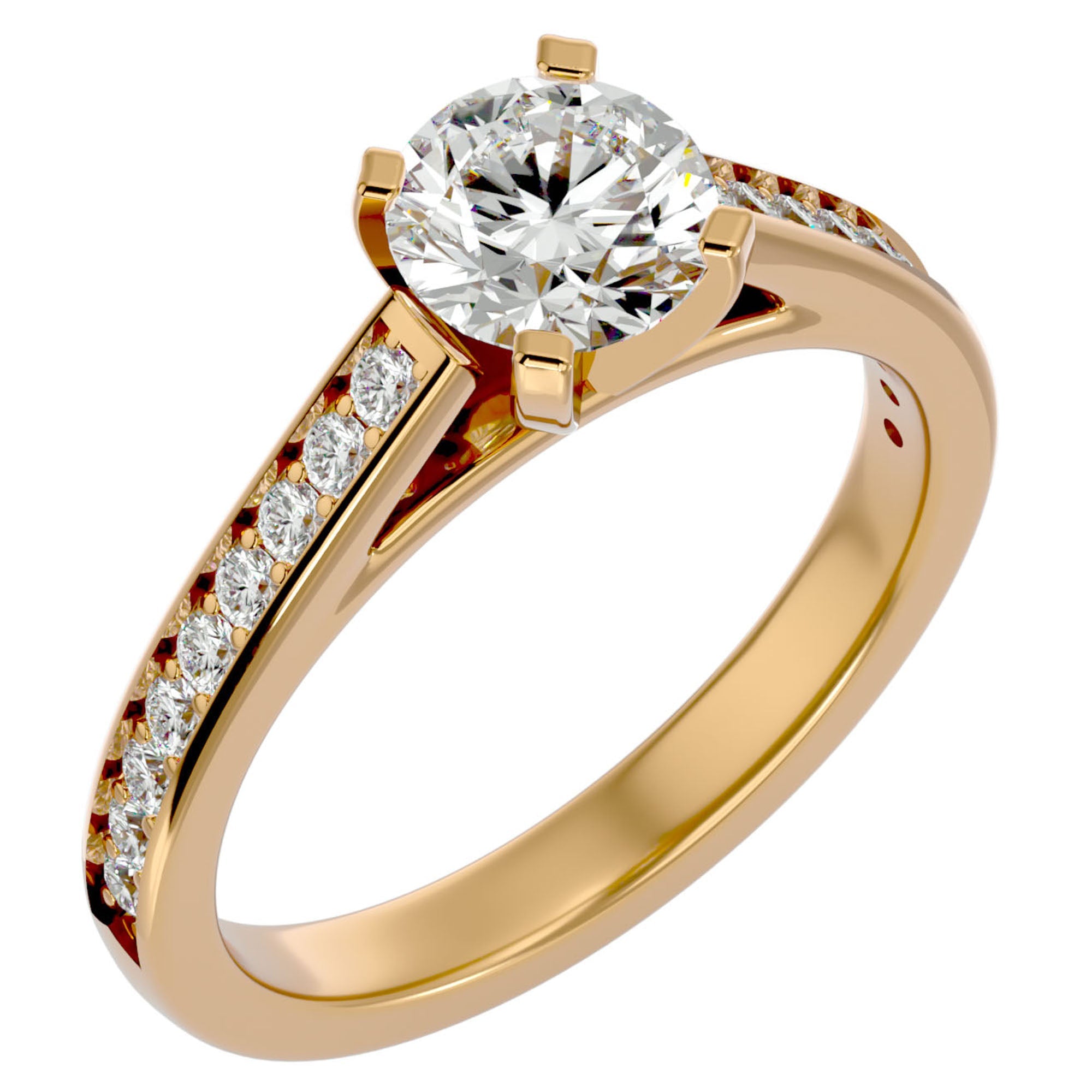 Inel de Logodnă cu Moissanite Solitaire Etern Pavé de 1.51 ct din 18k Aur Galben - Castelo.ro