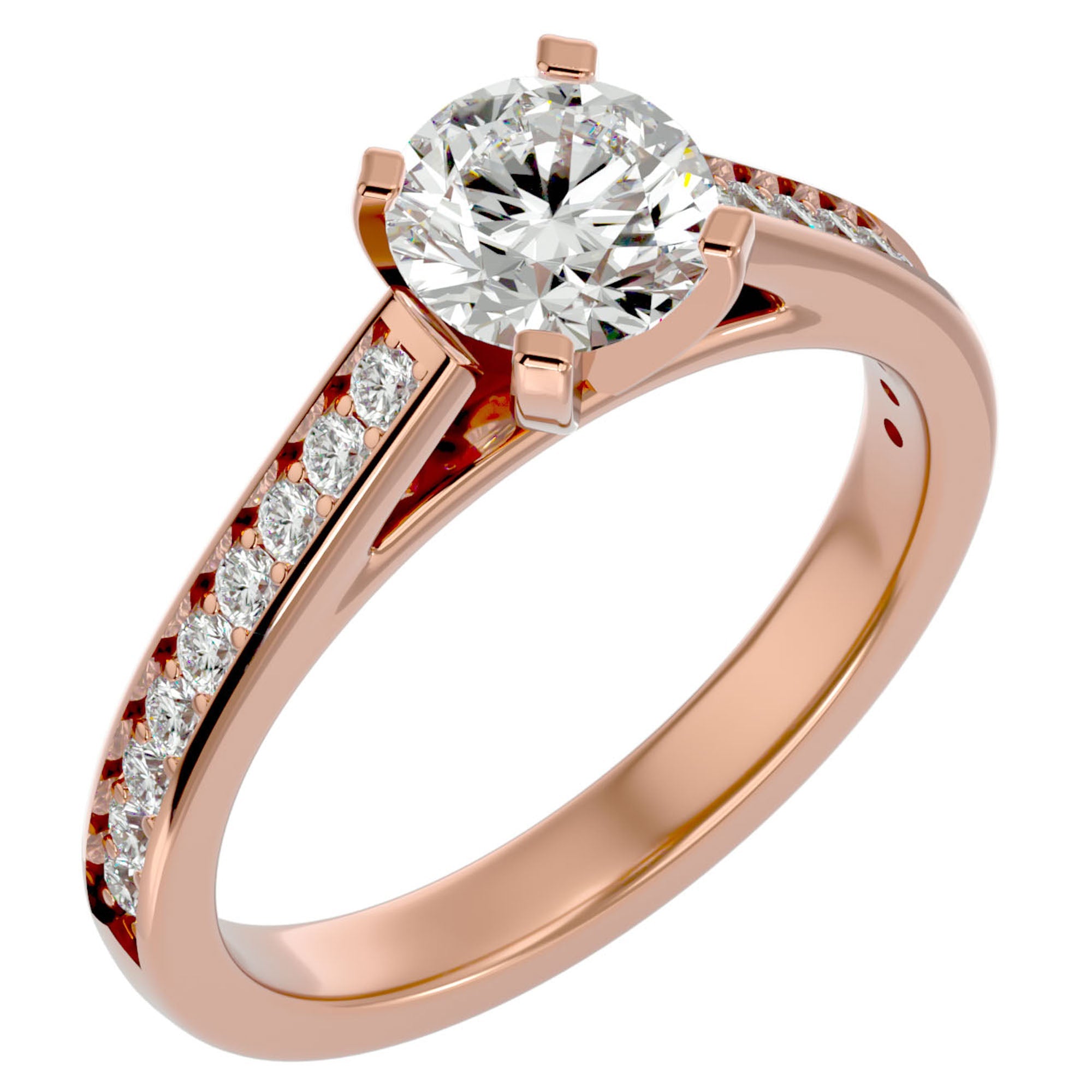 Inel de Logodnă cu Moissanite Solitaire Etern Pavé de 1.51 ct din 18k Aur Roz - Castelo.ro