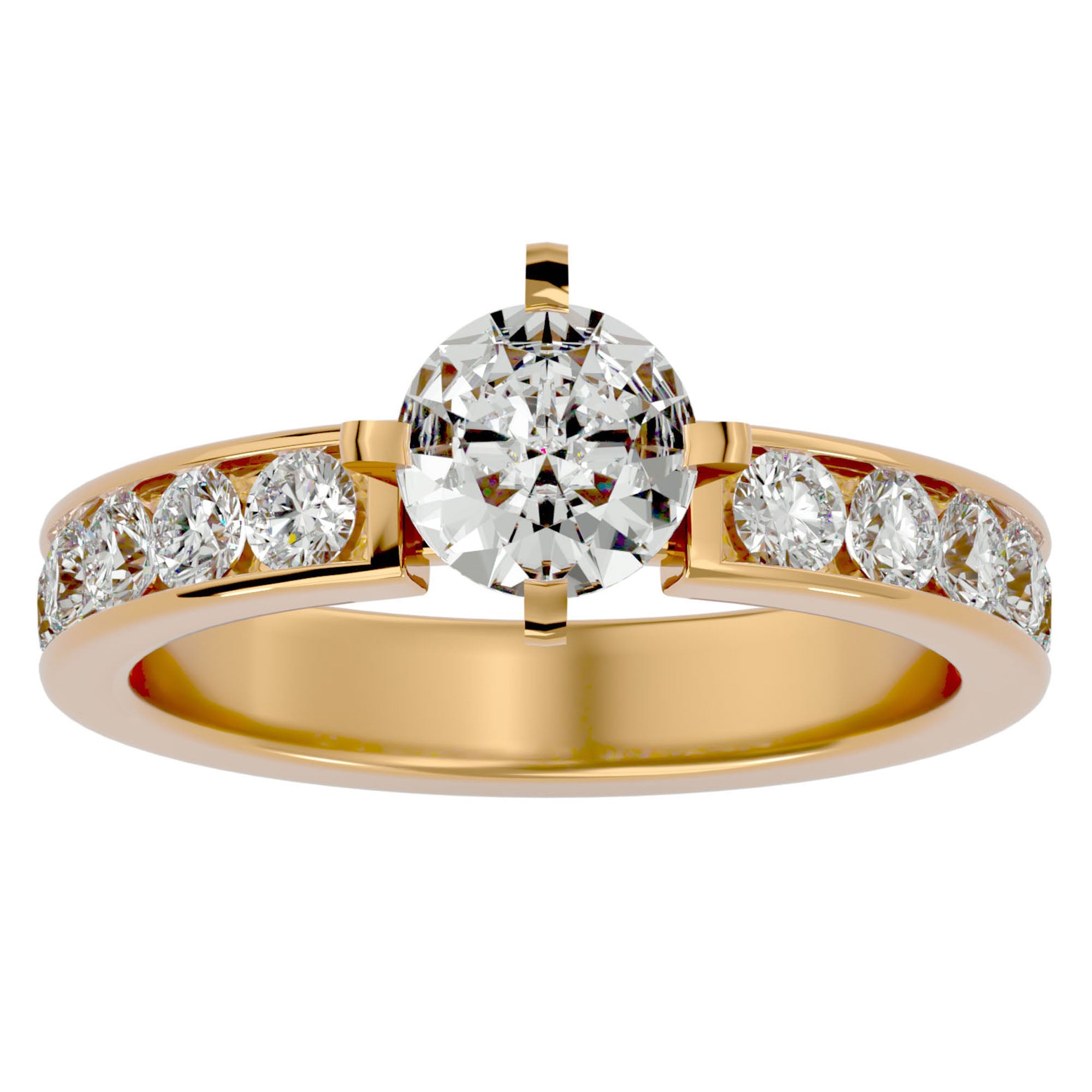 Inel de Logodnă din Aur 14k cu Moissanite Solitaire Etern Pavé de 1.26 ct din 14k Aur Galben - Castelo.ro