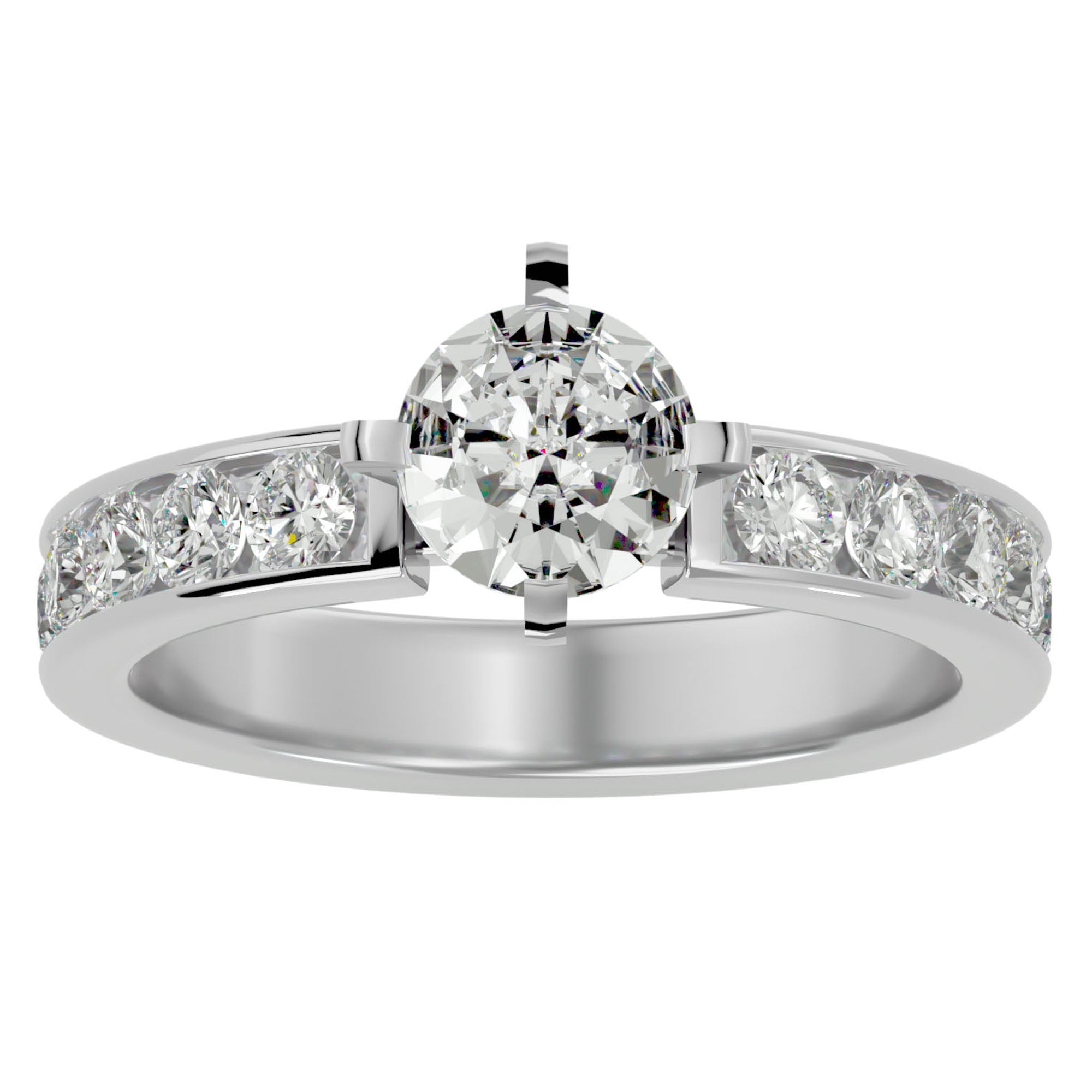 Inel de Logodnă din Aur 14k cu Diamante Create în Laborator Solitaire Etern Pavé de 1.26 ct din 14k Aur Alb - Castelo.ro