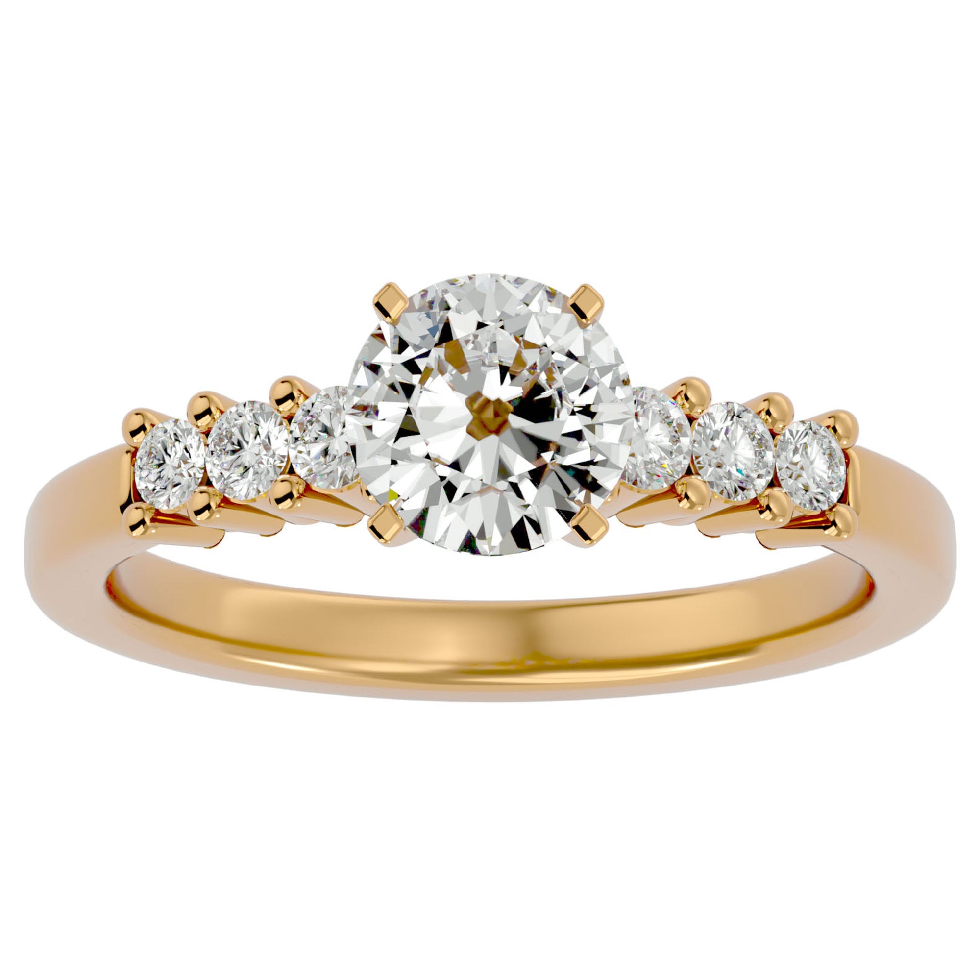 Inel de Logodnă cu Moissanite Solitaire Etern Pavé de 0.87 ct din 18k Aur Galben - Castelo.ro