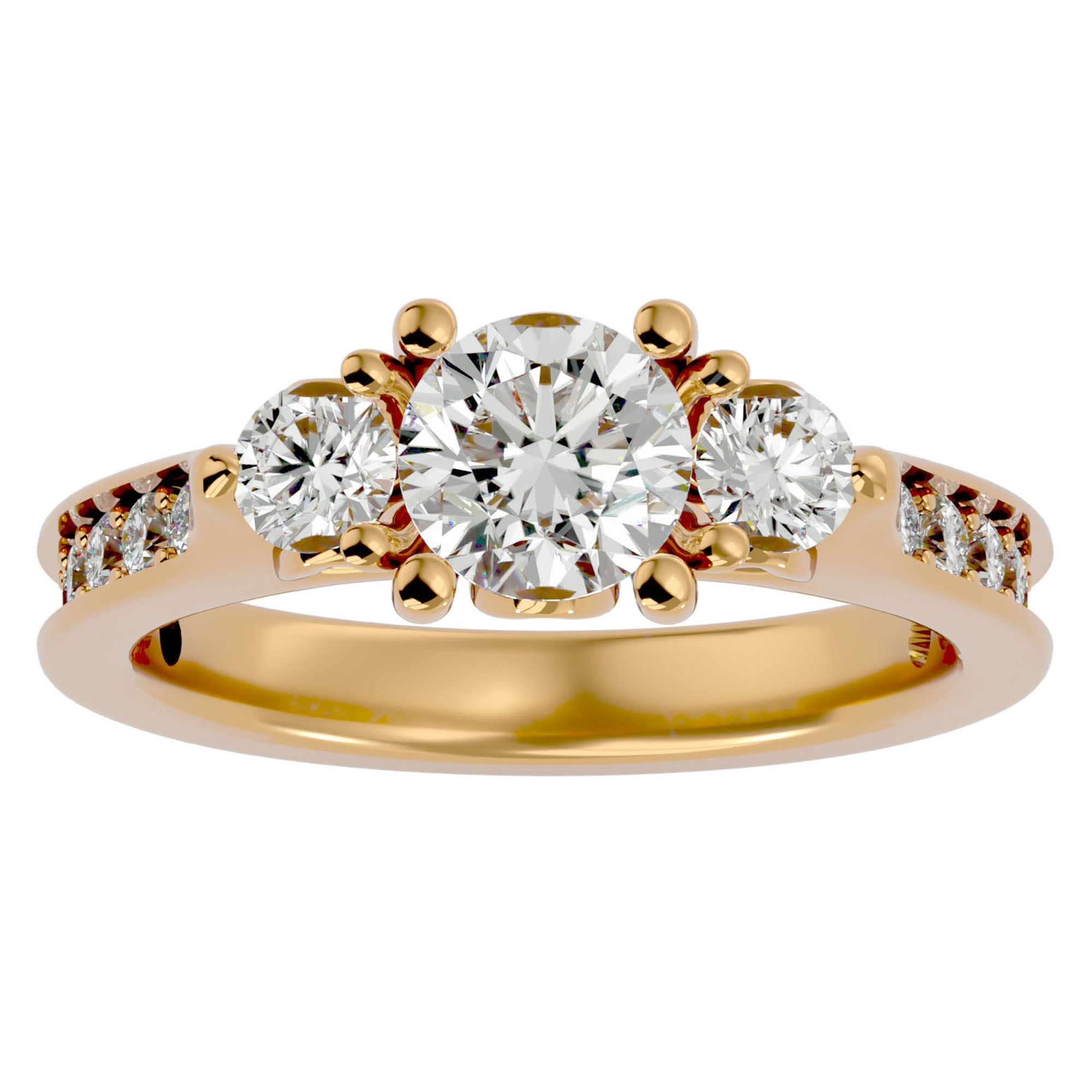 Inel de Logodnă din Aur 14k cu Trei Diamante Create în Laborator Etern Pavé de 2.01 ct din 14k Aur Galben - Castelo.ro