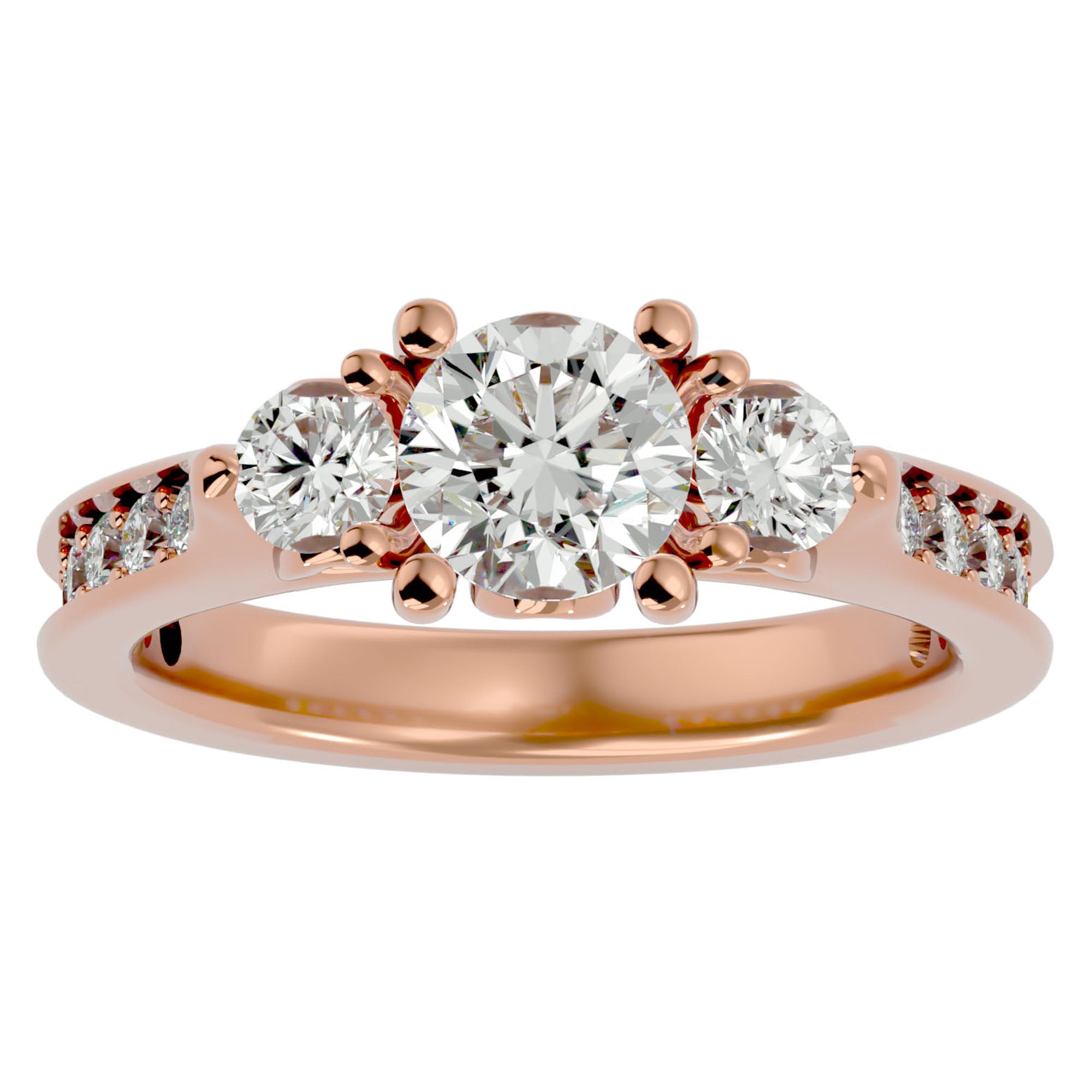 Inel de Logodnă din Aur 14k cu Trei Diamante Naturale Etern Pavé de 2.01 ct din 14k Aur Roz - Castelo.ro