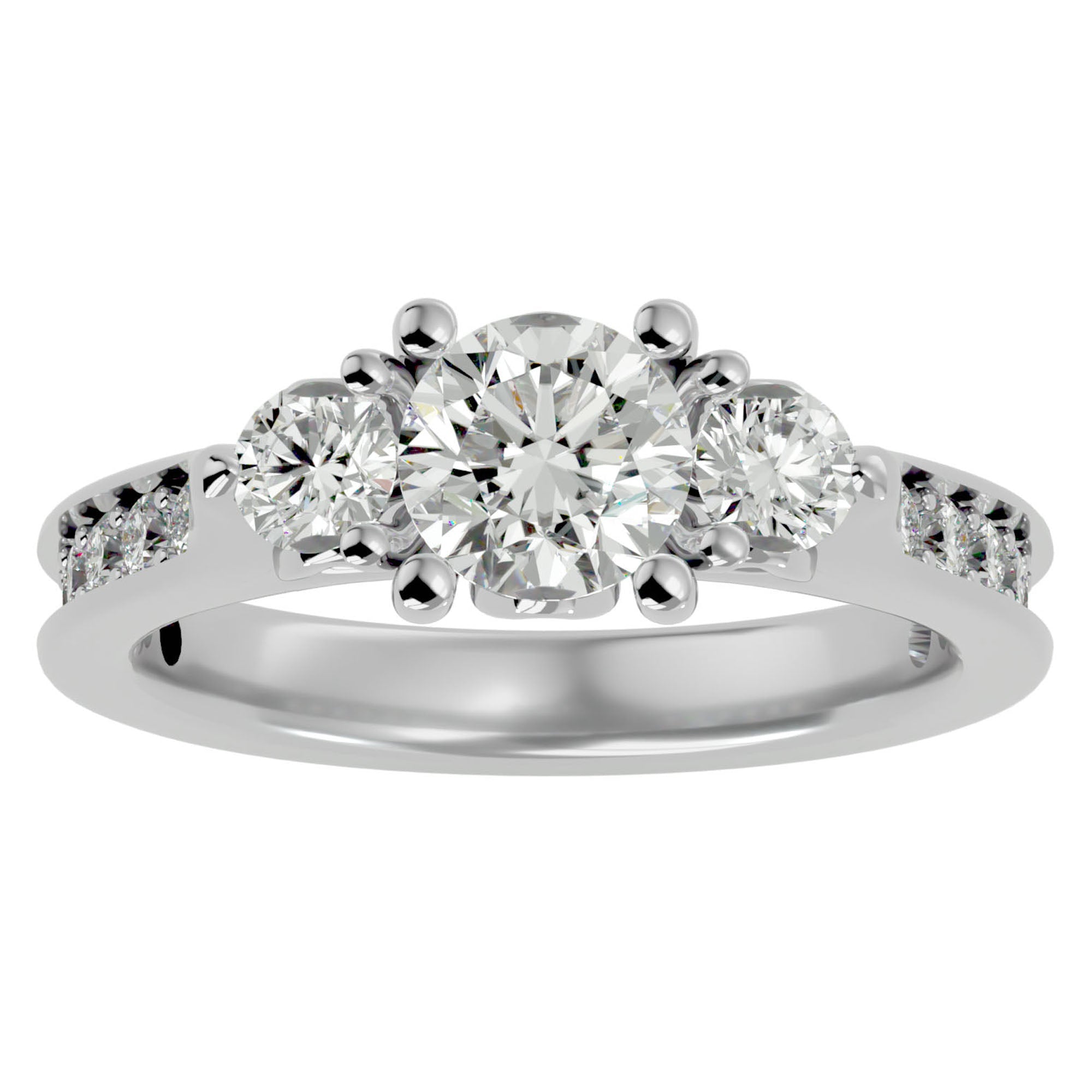 Inel de Logodnă din Aur 14k cu Trei Diamante Naturale Etern Pavé de 2.01 ct din 14k Aur Alb - Castelo.ro