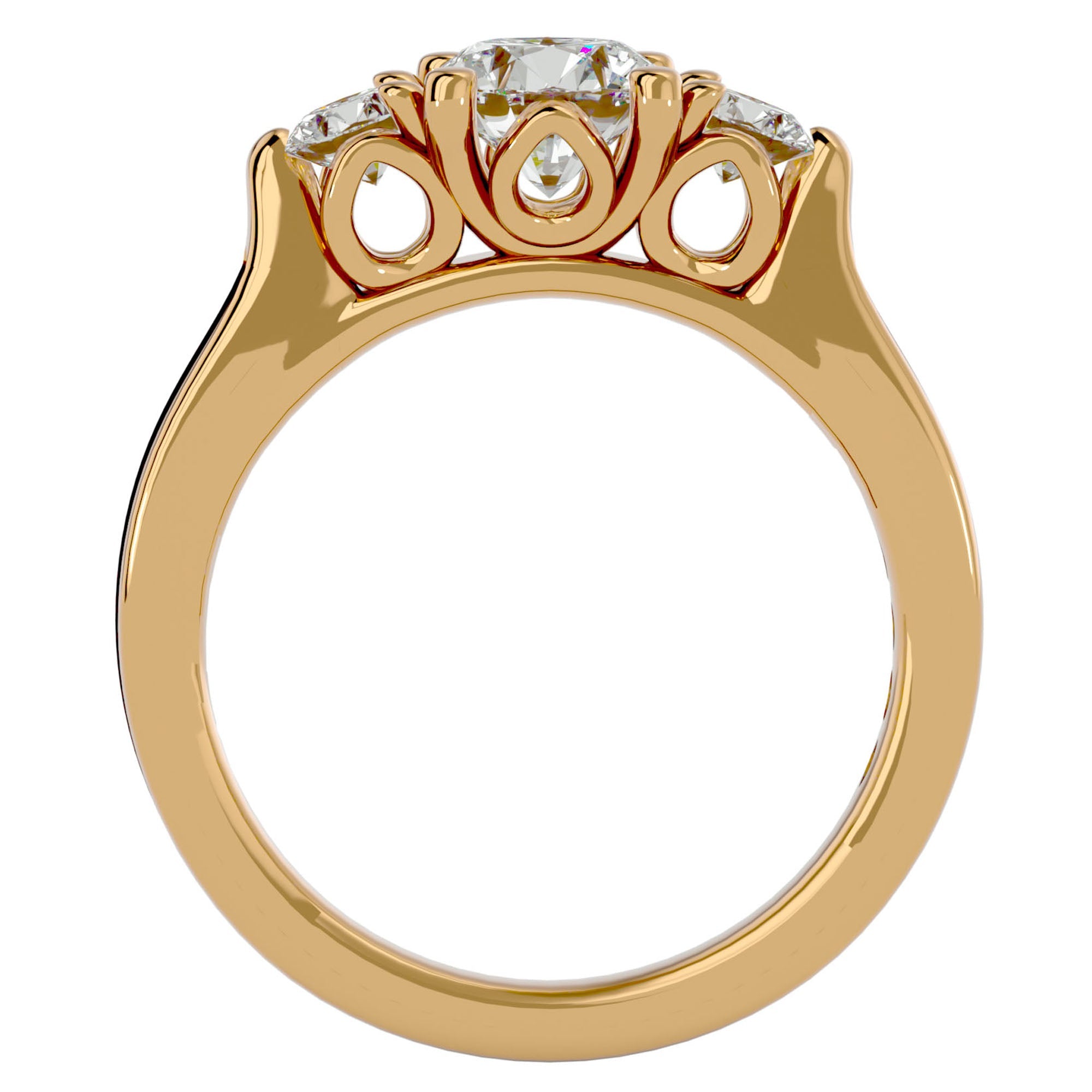 Inel de Logodnă din Aur 14k cu Trei Diamante Naturale Etern Pavé de 2.01 ct din 14k Aur Galben - Castelo.ro