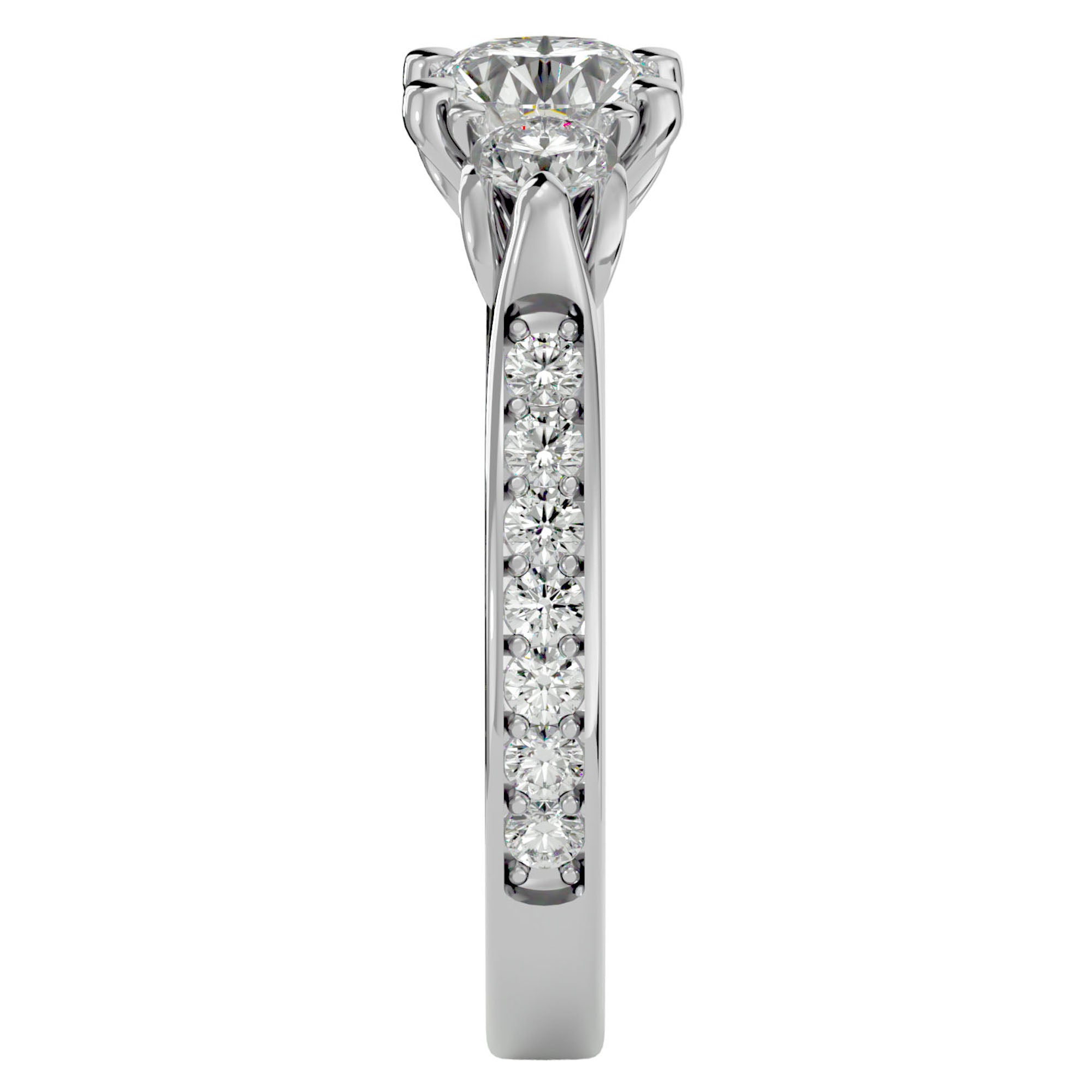 Inel de Logodnă din Aur 14k cu Trei Diamante Naturale Etern Pavé de 2.01 ct din 14k Aur Alb - Castelo.ro