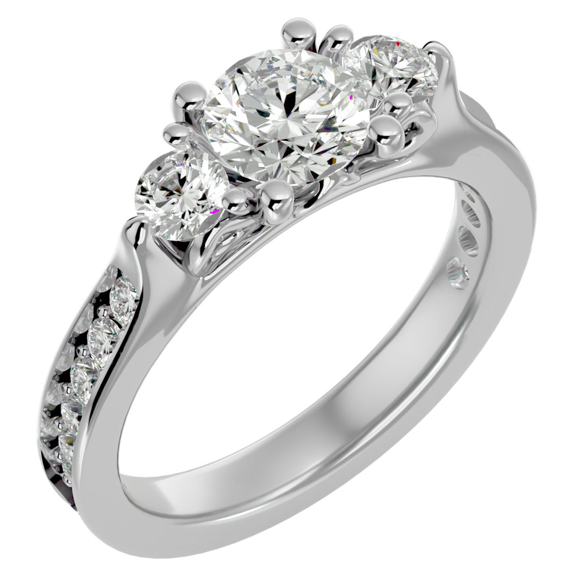 Inel de Logodnă din Aur 14k cu Trei Diamante Naturale Etern Pavé de 2.01 ct din 14k Aur Alb - Castelo.ro