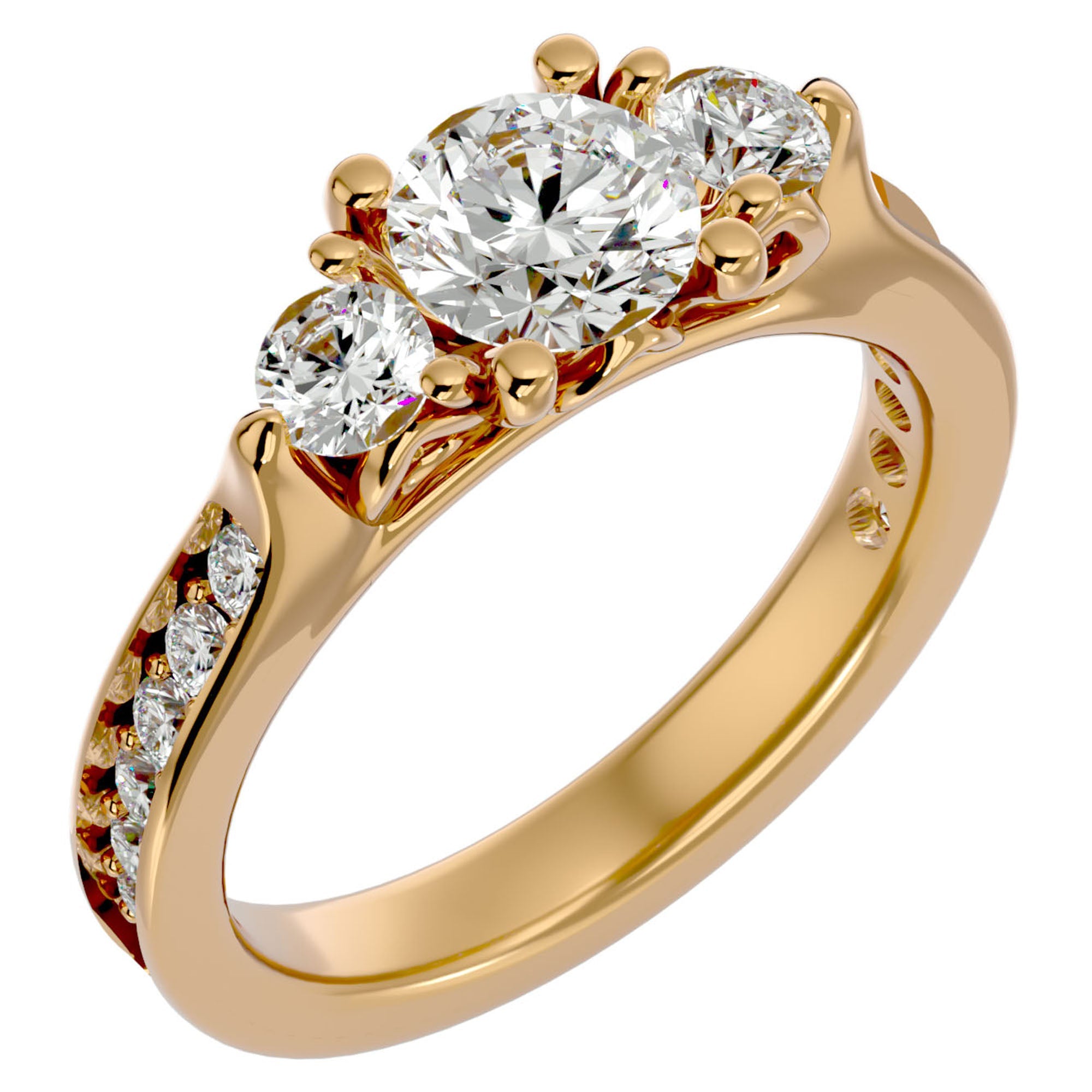 Inel de Logodnă din Aur 14k cu Trei Diamante Naturale Etern Pavé de 2.01 ct din 14k Aur Galben - Castelo.ro