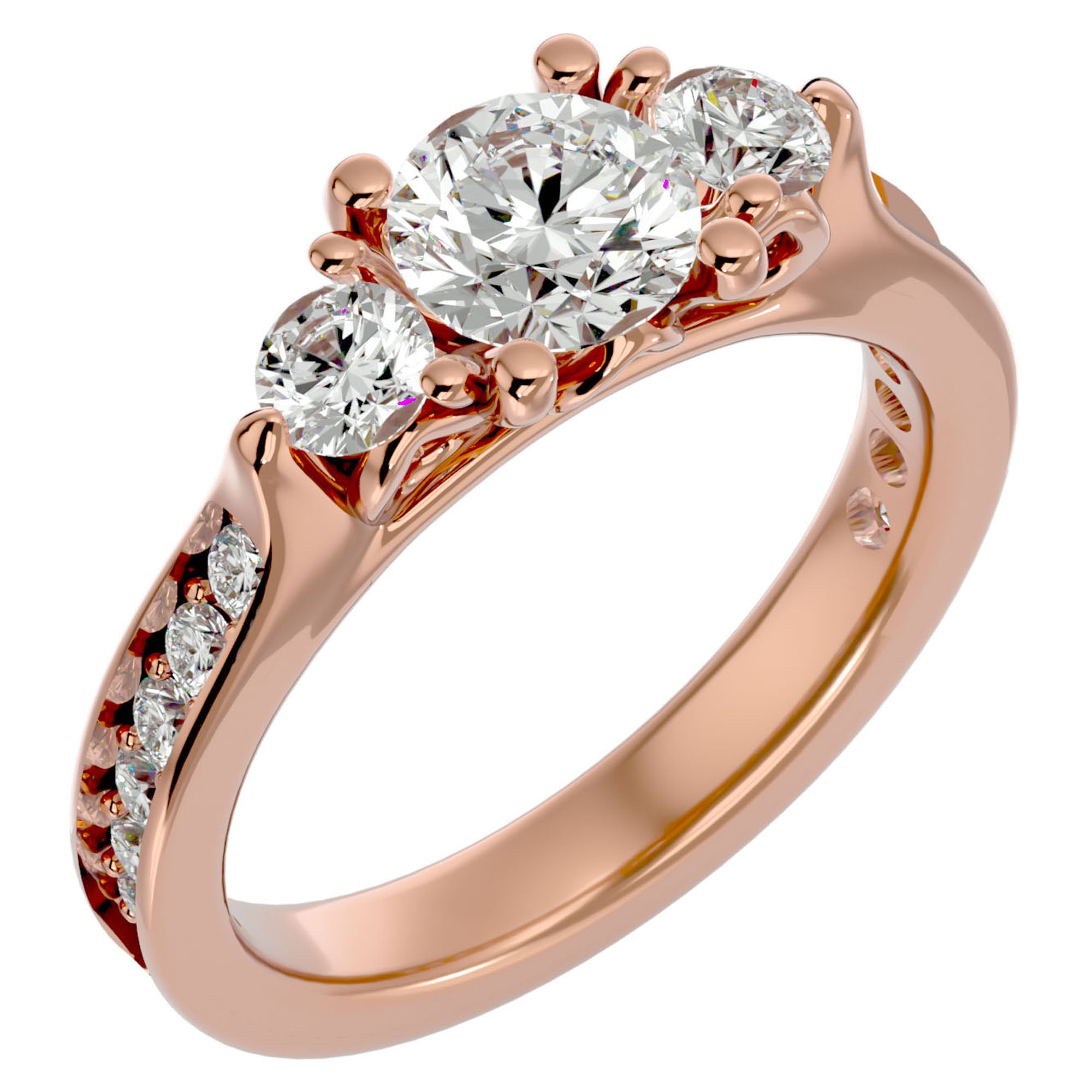 Inel de Logodnă din Aur 14k cu Trei Diamante Naturale Etern Pavé de 2.01 ct din 14k Aur Roz - Castelo.ro