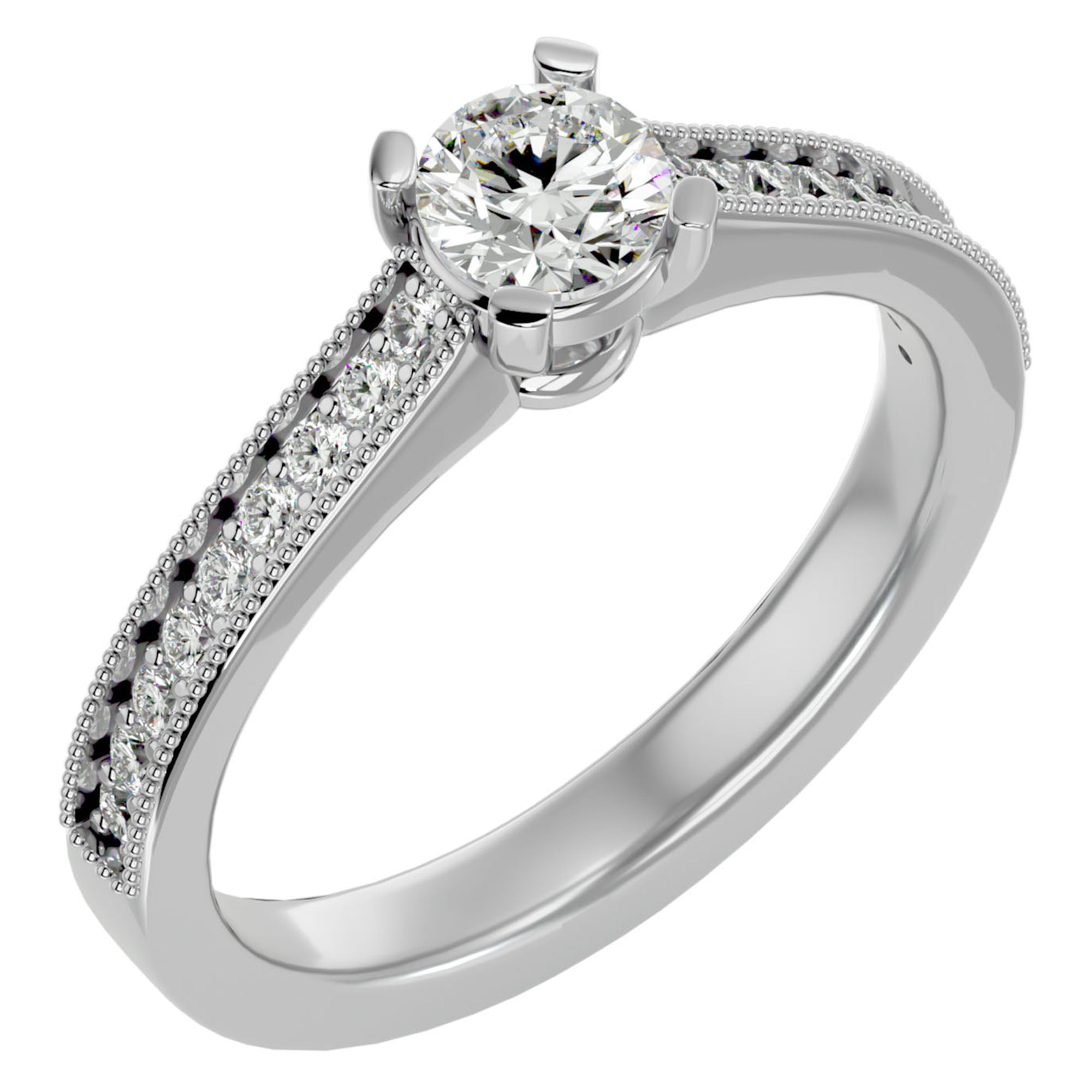 Inel de Logodnă din Aur 14k cu Diamante Create în Laborator Solitaire Etern Pavé de 0.75 ct din 14k Aur Alb - Castelo.ro