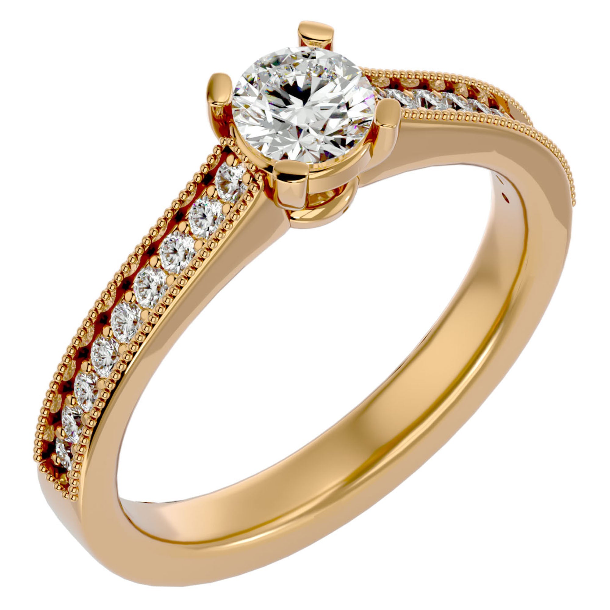Inel de Logodnă din Aur 14k cu Moissanite Solitaire Etern Pavé de 0.75 ct din 14k Aur Galben - Castelo.ro