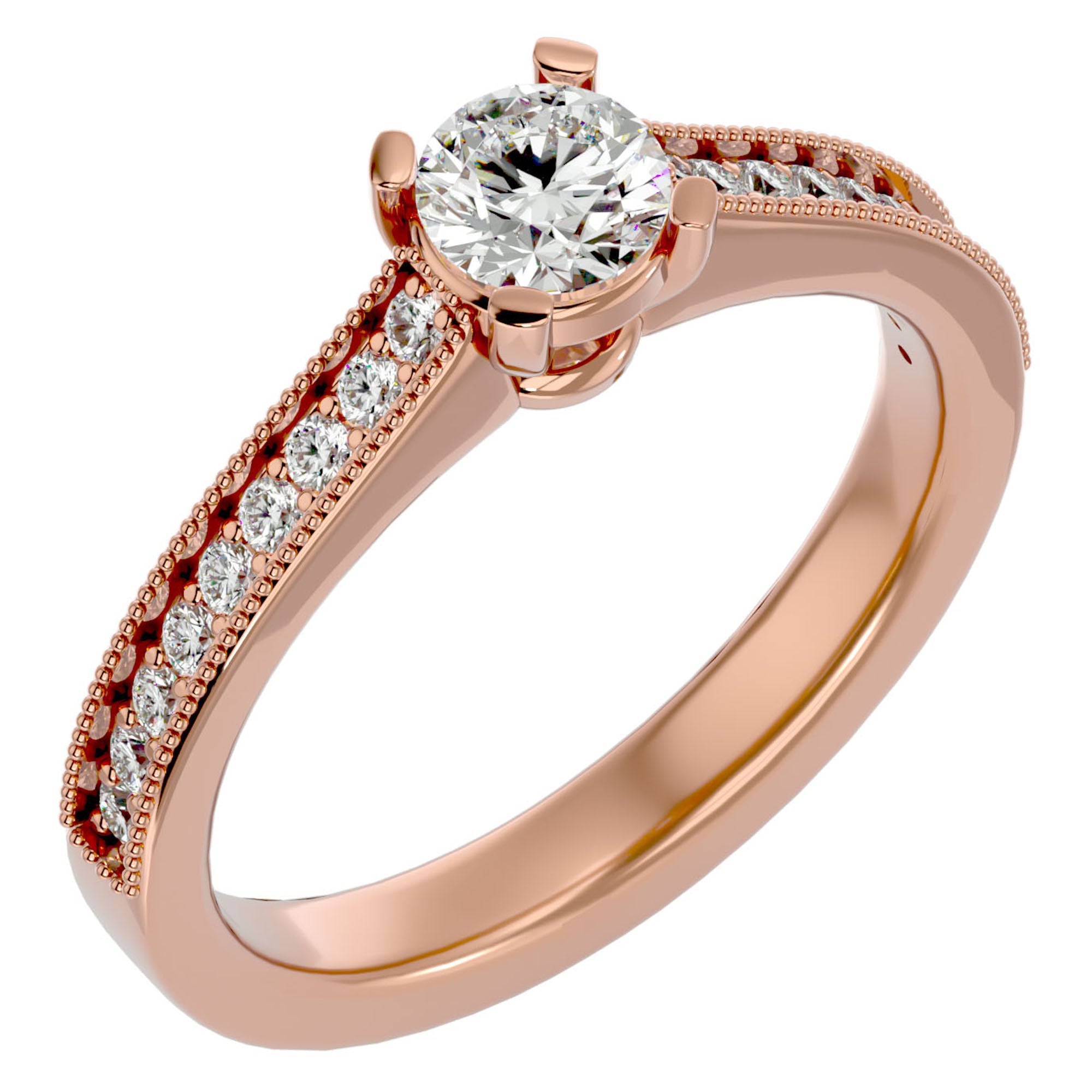 Inel de Logodnă din Aur 14k cu Moissanite Solitaire Etern Pavé de 0.75 ct din 14k Aur Roz - Castelo.ro