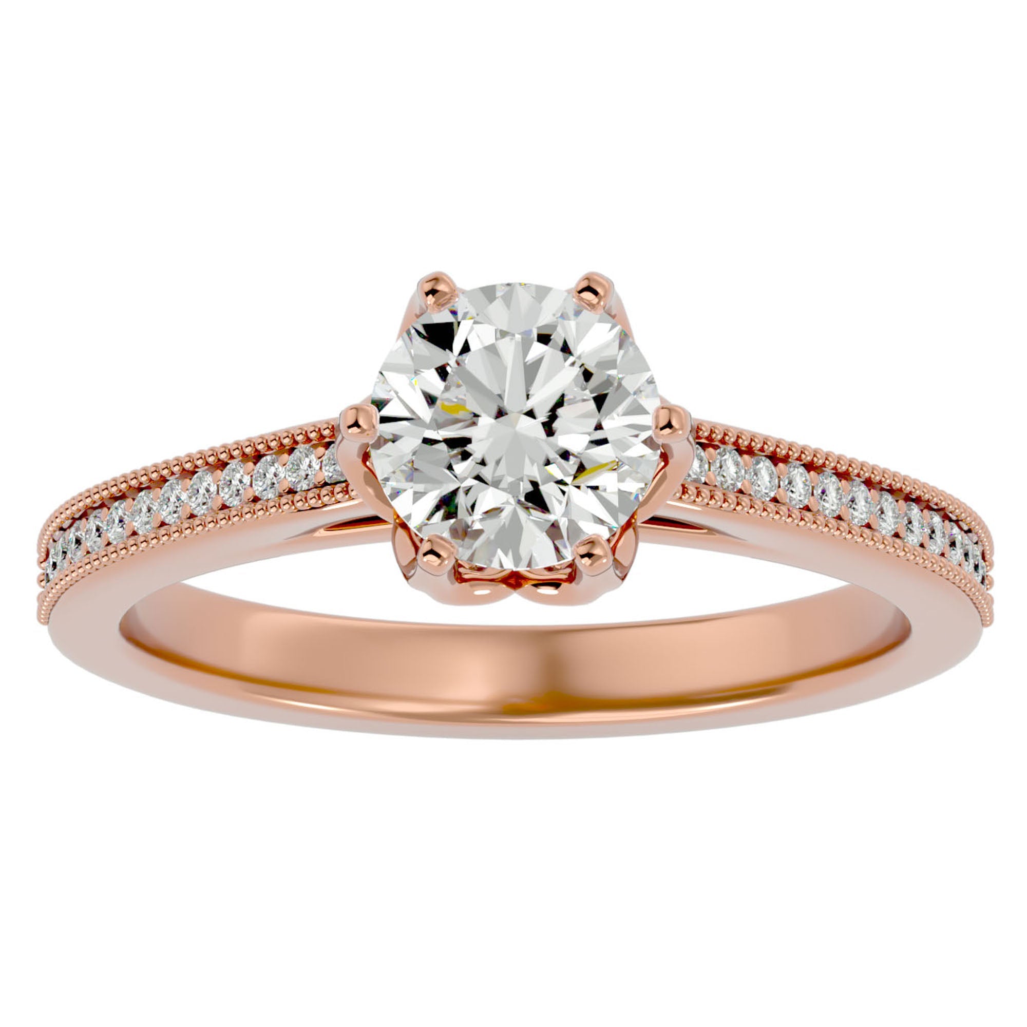 Inel de Logodnă din Aur 14k cu Moissanite Solitaire Etern Pavé de 1.14 ct din 14k Aur Roz - Castelo.ro