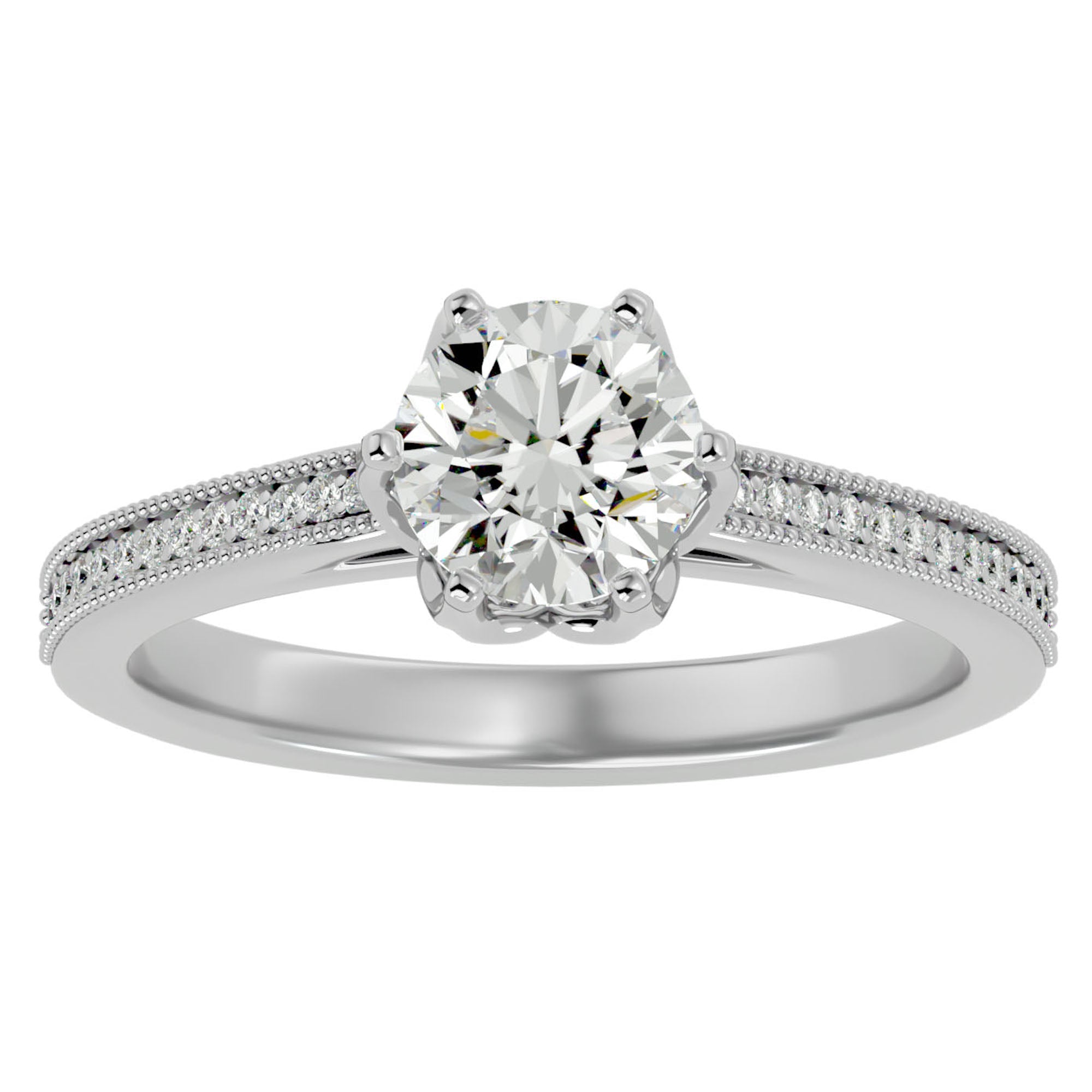 Inel de Logodnă din Aur 14k cu Moissanite Solitaire Etern Pavé de 1.14 ct din 14k Aur Alb - Castelo.ro