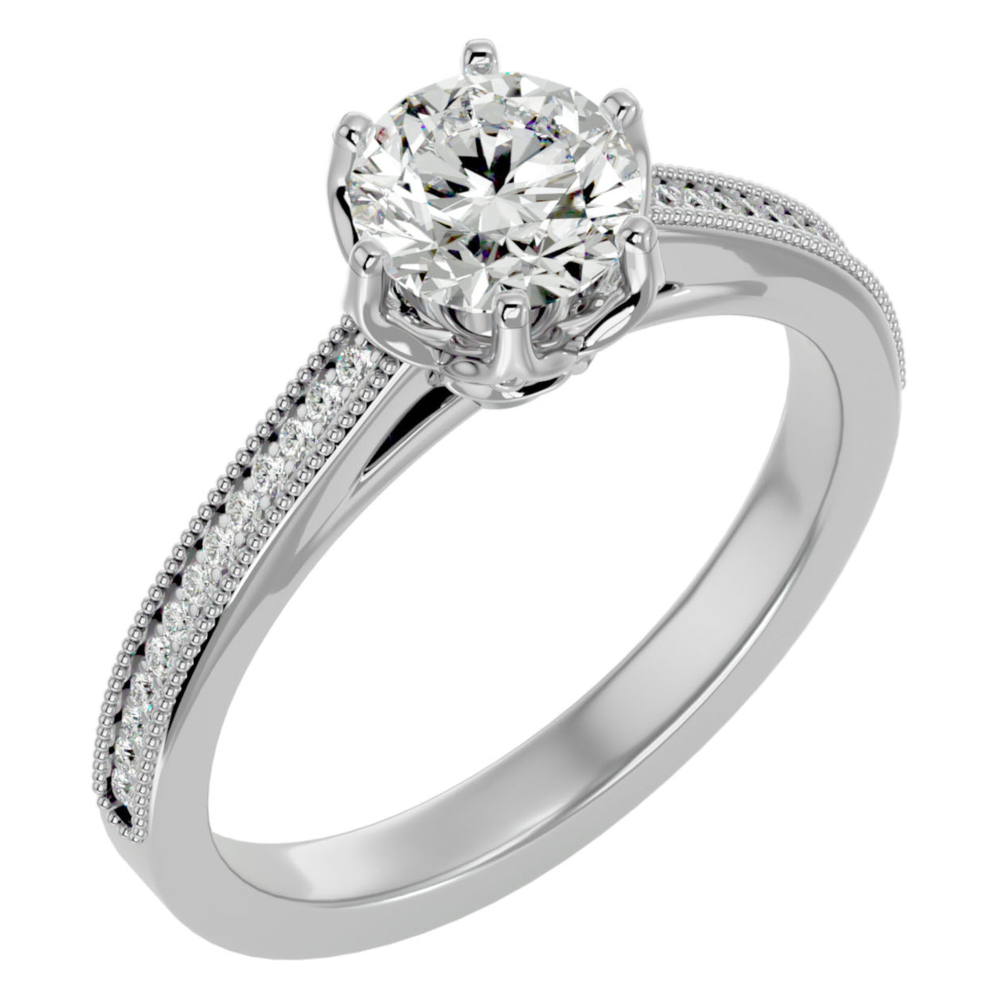 Inel de Logodnă din Aur 14k cu Diamante Naturale Solitaire Etern Pavé de 1.14 ct din 14k Aur Alb - Castelo.ro