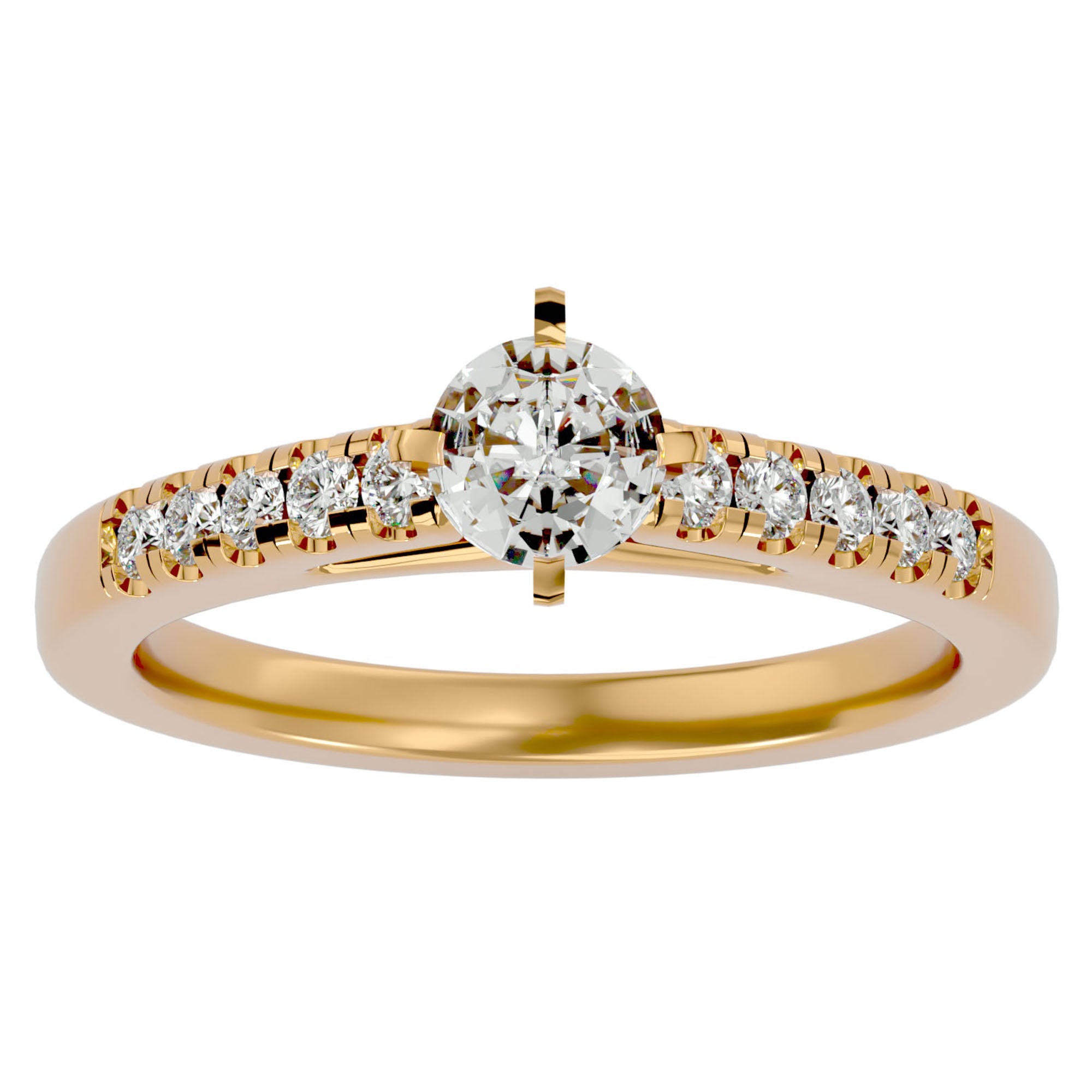 Inel de Logodnă din Aur 14k cu Diamante Naturale Solitaire Etern Pavé de 0.42 ct din 14k Aur Galben - Castelo.ro