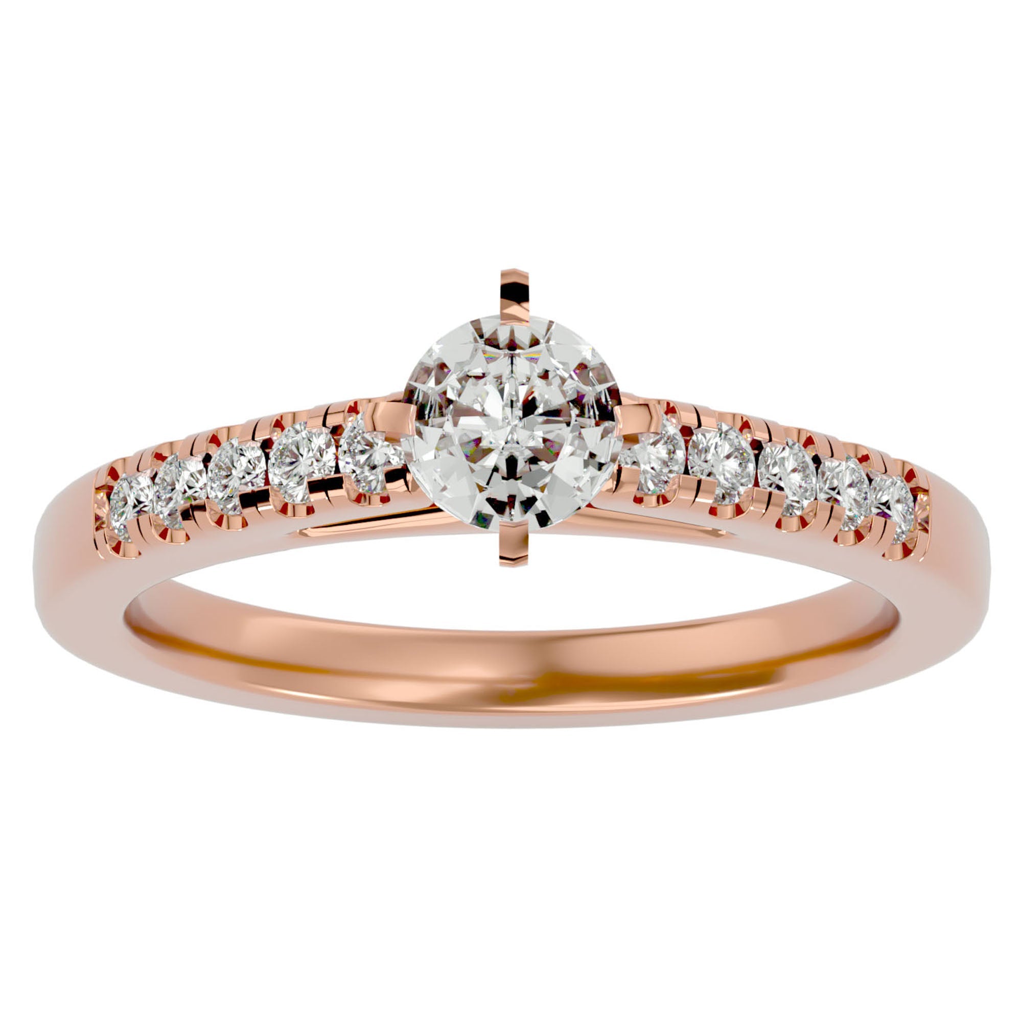 Inel de Logodnă cu Moissanite Solitaire Etern Pavé de 0.42 ct din 18k Aur Roz - Castelo.ro