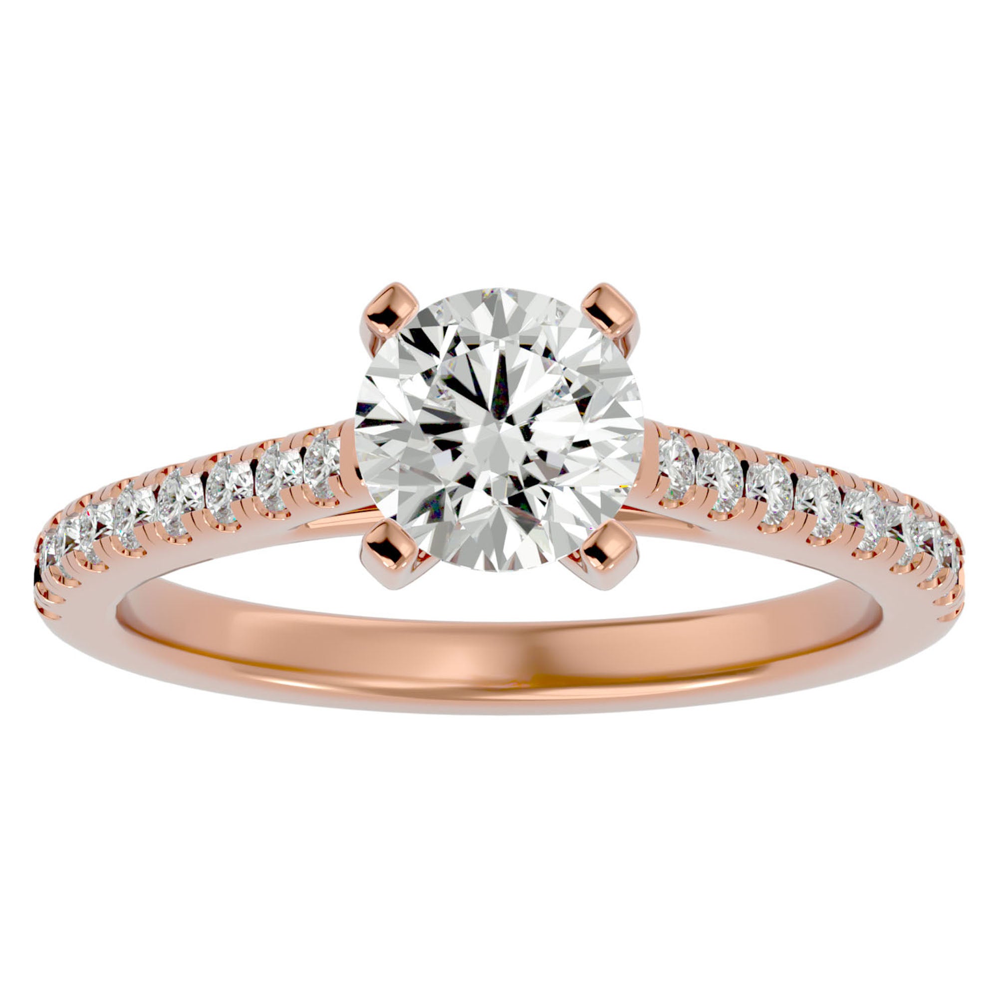 Inel de Logodnă din Aur 14k cu Moissanite Solitaire Etern Pavé de 1.36 ct din 14k Aur Roz - Castelo.ro
