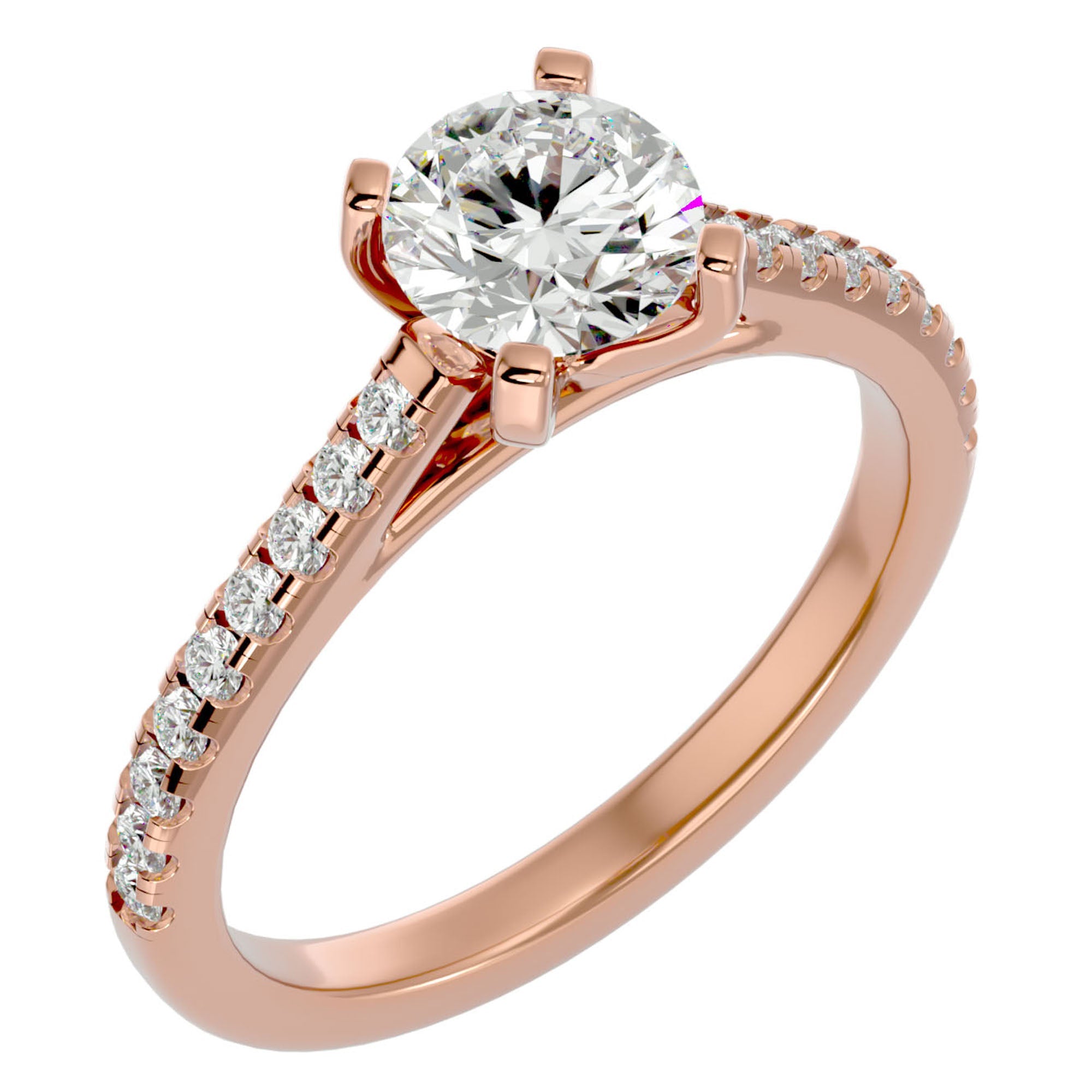 Inel de Logodnă din Aur 14k cu Diamante Create în Laborator Solitaire Etern Pavé de 1.36 ct din 14k Aur Roz - Castelo.ro