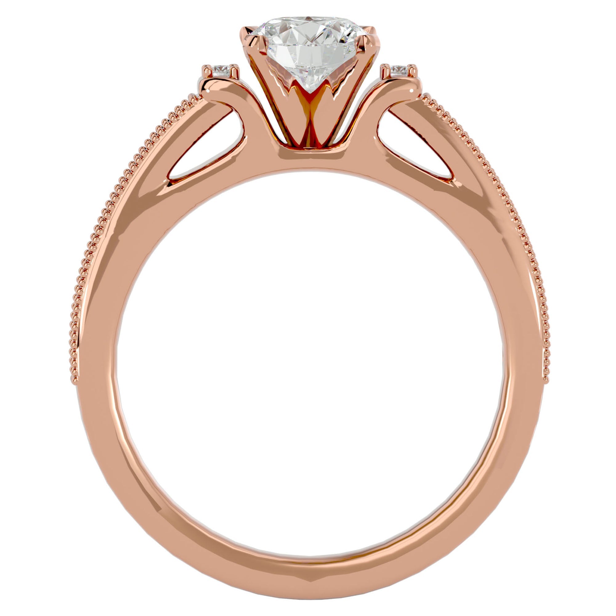 Inel de Logodnă din Aur 14k cu Moissanite Solitaire Etern Pavé de 0.40 ct din 14k Aur Roz - Castelo.ro