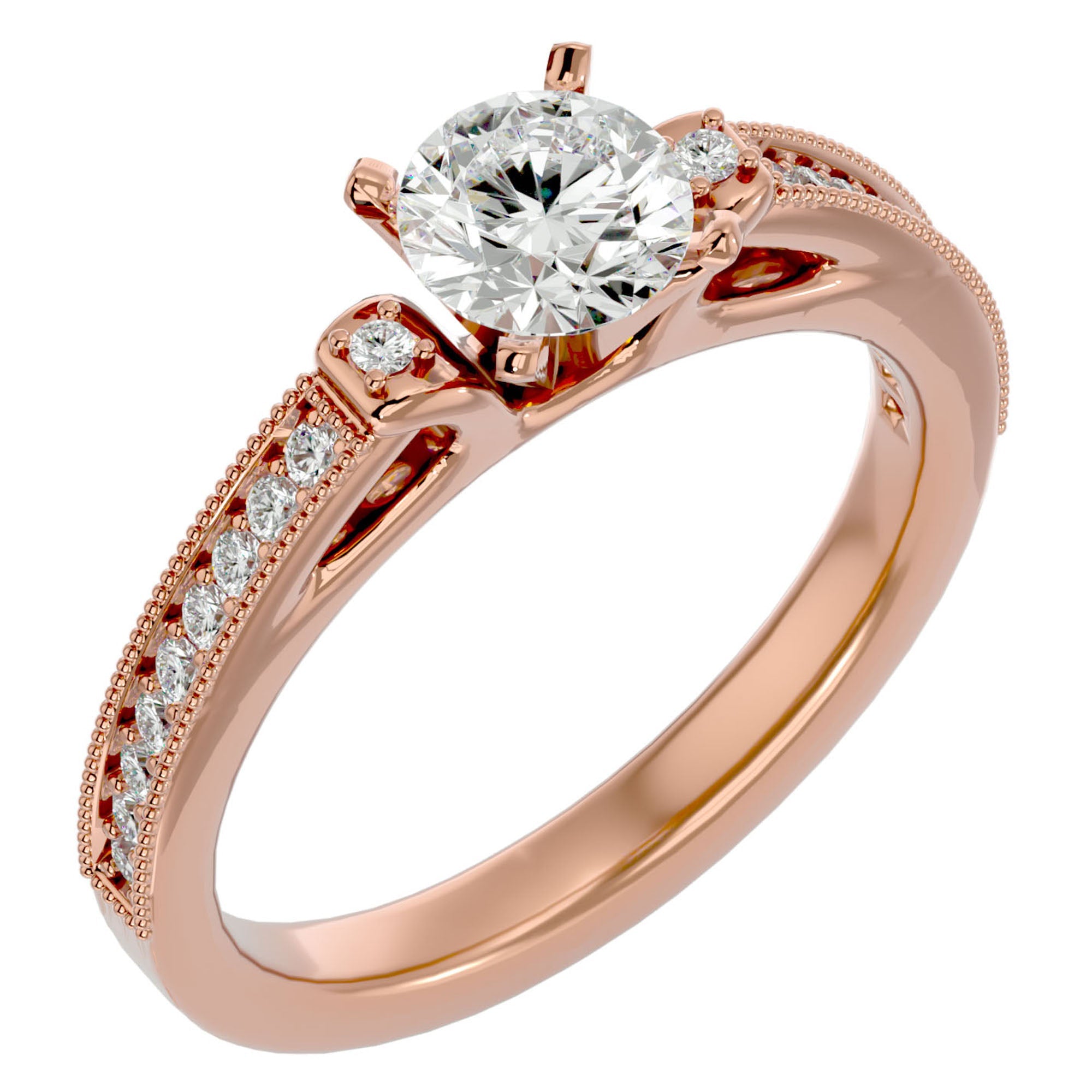 Inel de Logodnă din Aur 14k cu Diamante Naturale Solitaire Etern Pavé de 0.40 ct din 14k Aur Roz - Castelo.ro