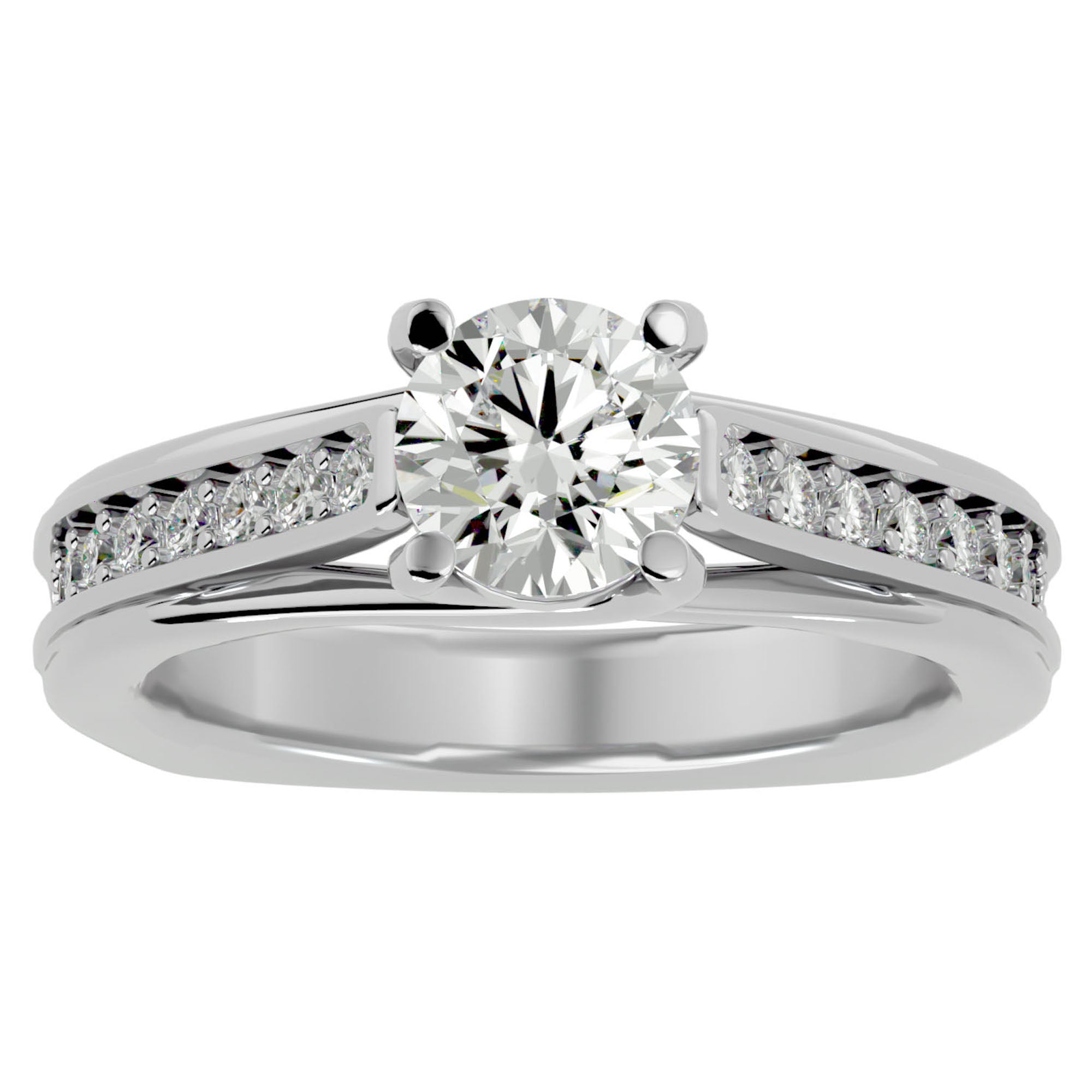 Inel de Logodnă cu Moissanite Solitaire Etern Pavé de 1.77 ct din Platina - Castelo.ro