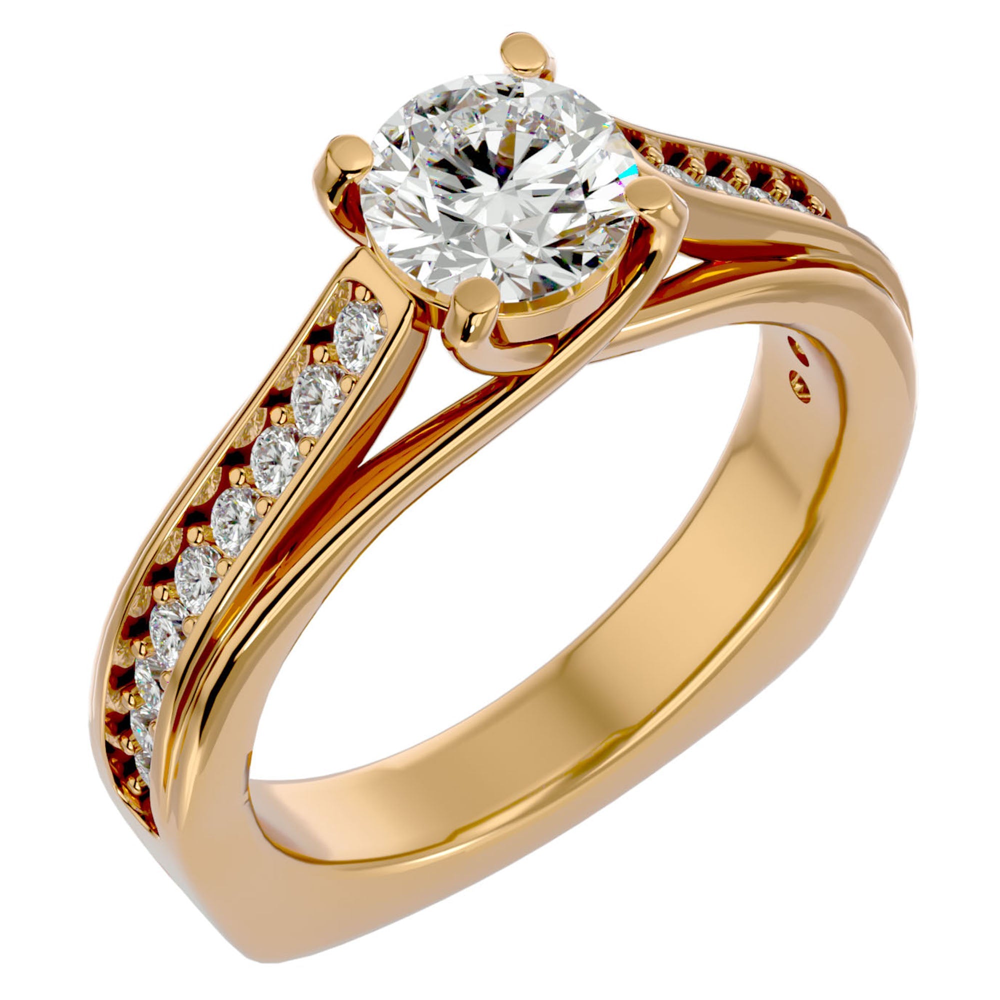 Inel de Logodnă din Aur 14k cu Moissanite Solitaire Etern Pavé de 1.77 ct din 14k Aur Galben - Castelo.ro
